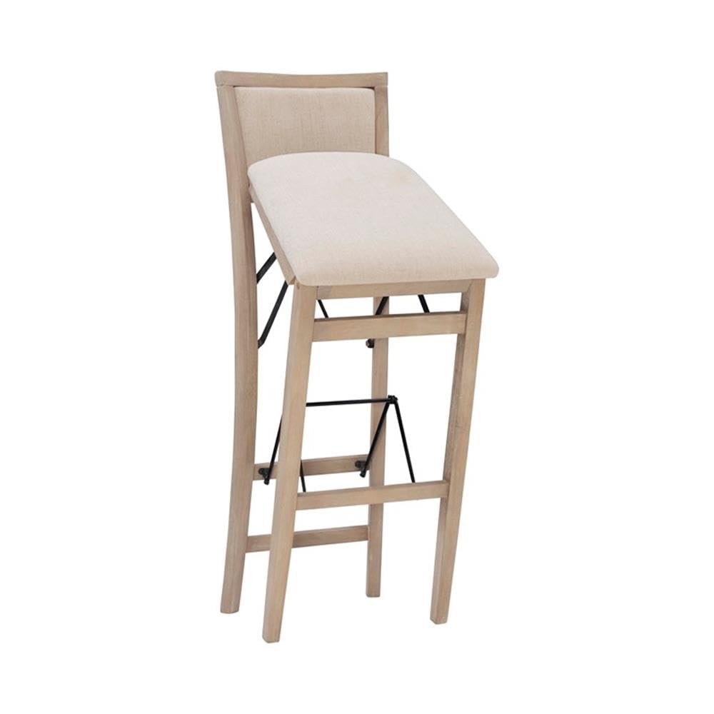 Linon Keira Graywash Wood Folding Bar Stool with Padded Fabric Seat & Back - Perfect for Kitchen Islands, Home Bars & Small Spaces