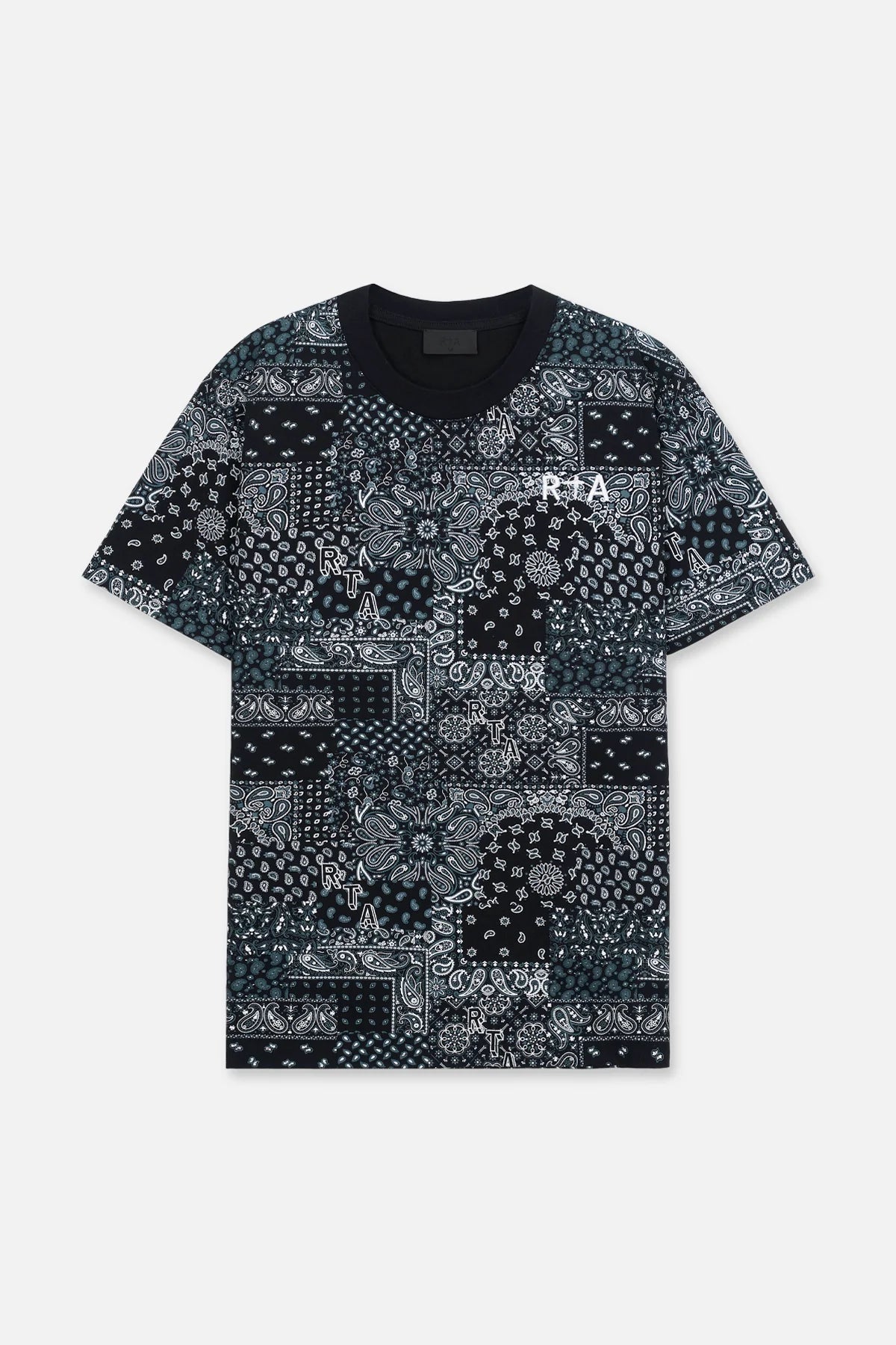 RTA Liam Black Bandana Print T-Shirt for Men - Stylish Graphic Tee for Casual Wear, Street Fashion & Everyday Outfits