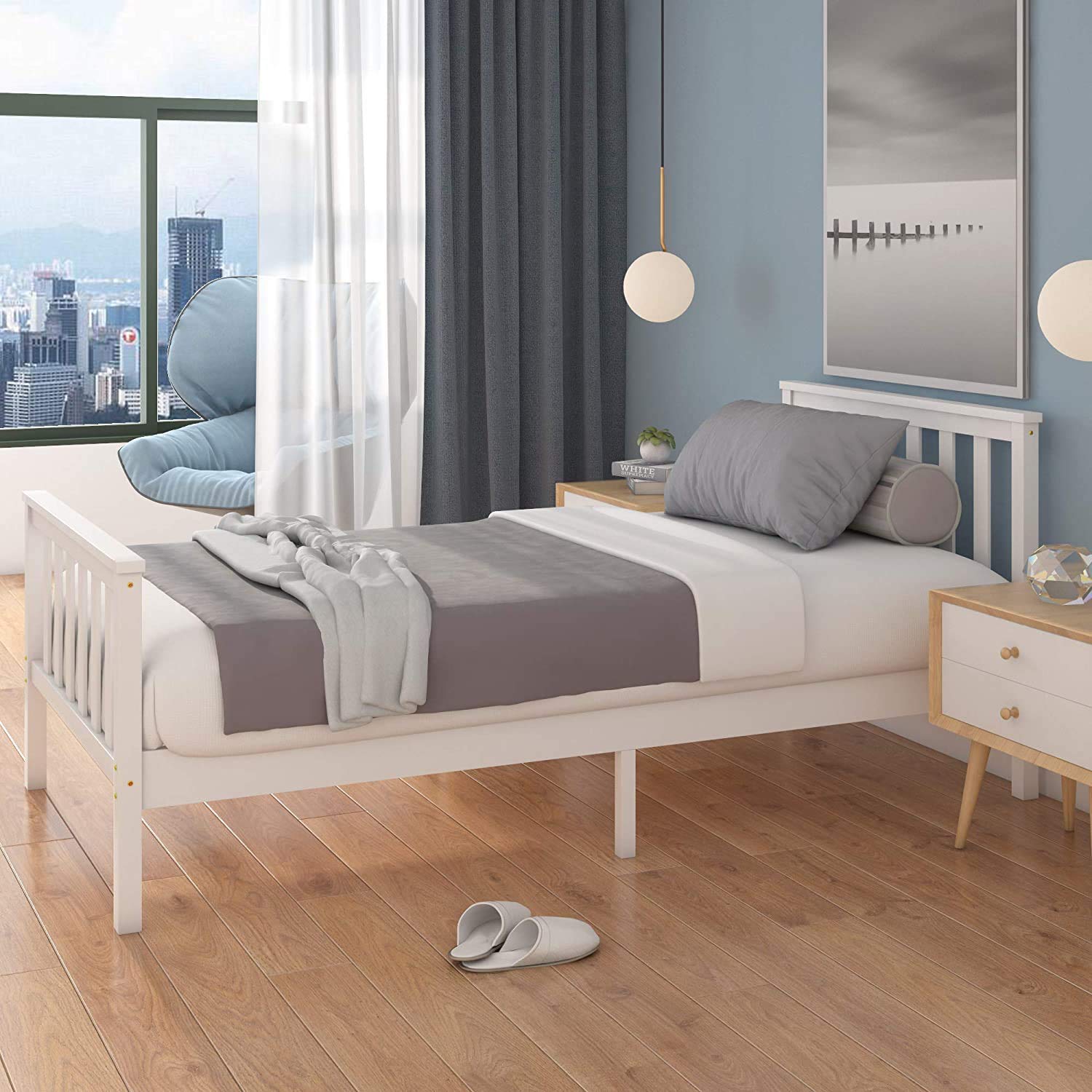 3FT White Solid Pine Wood Single Bed Frame for Adults, Kids & Teens - Sturdy & Durable - Perfect for Small Bedrooms, Guest Rooms & Kids' Rooms
