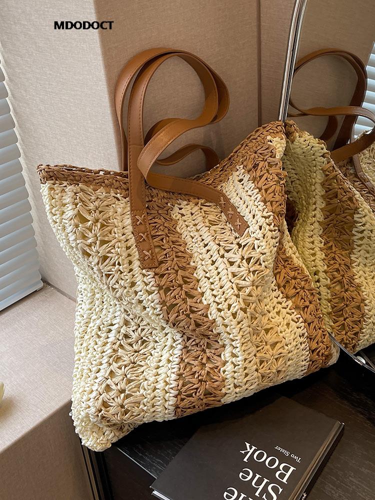 Stylish Large Straw Woven Tote Bag for Women - Spacious Beach Shoulder Bag, Fashionable Summer Handbag 2024 - Perfect for Beach Outings, Shopping & Vacation Getaways