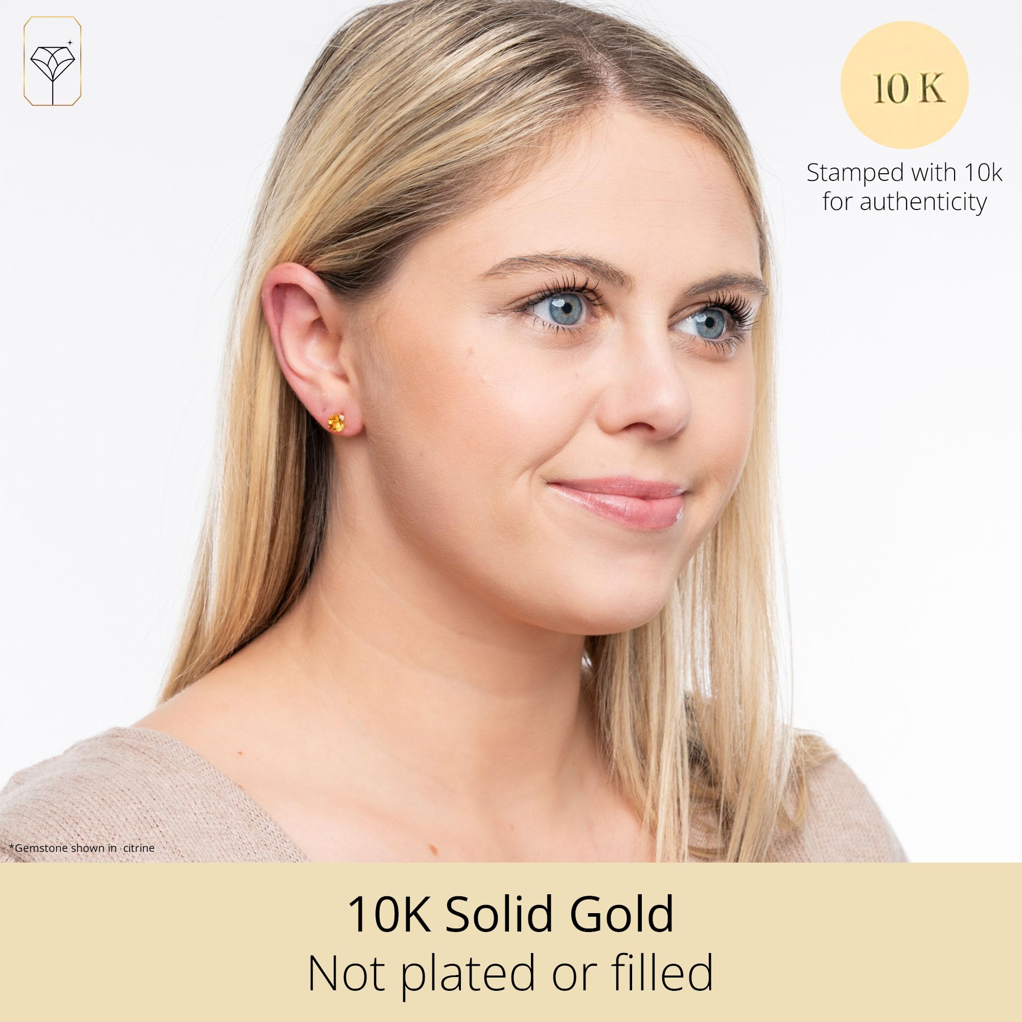 10K Yellow Gold Round Checkerboard Cut Stud Earrings (6mm) - Dainty Diamond-Like Stud Earrings for Women - Perfect for Everyday Wear, Gift Giving & Special Occasions