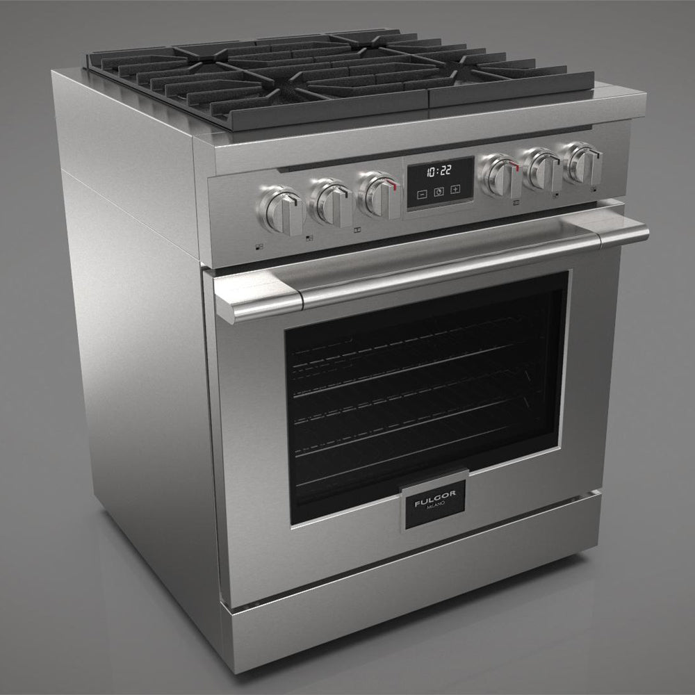 Fulgor Milano 30-inch 400 Series Accento All Gas Range - Stainless Steel (F4PGR304S2) | Professional Gas Stove for Home Kitchen Cooking, Baking & Entertaining