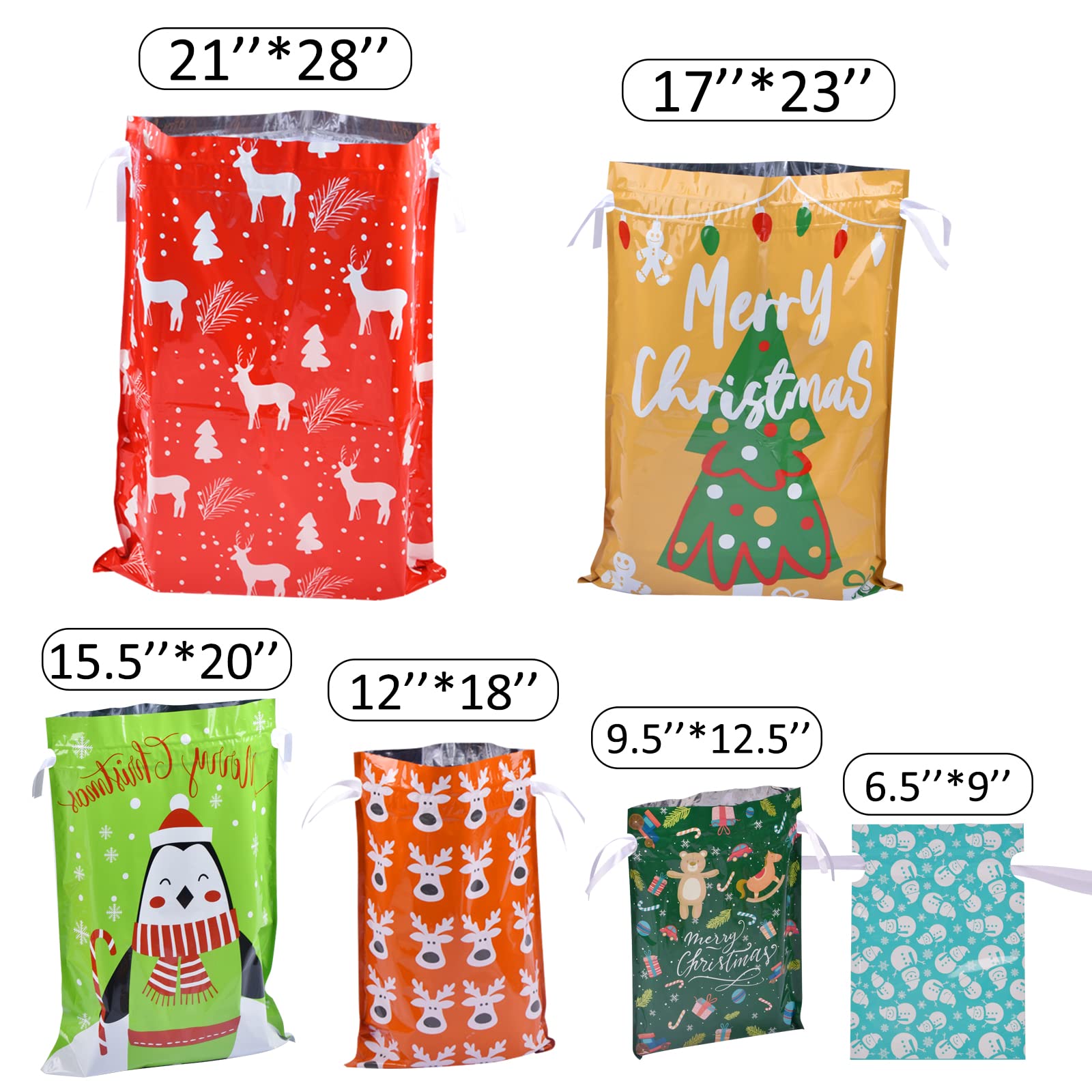 34Pcs Reusable Christmas Gift Bags Set - Assorted Sizes (Jumbo/Extra Large/Medium/Small) | Holiday Present Wrapping Bags for Xmas, Party Favors & Goody Bags | Perfect for Secret Santa, Office Gifts & Stocking Stuffers