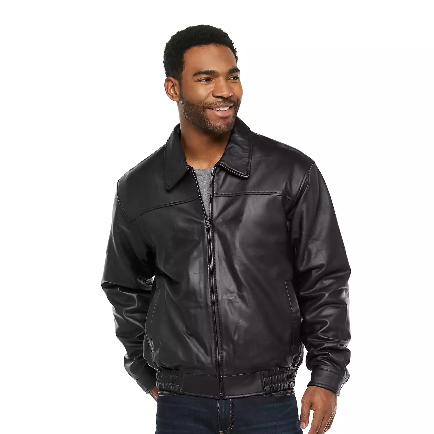 Men's Genuine Leather Bomber Jacket - Classic Motorcycle Jacket with Removable Zip Liner | Stylish Outerwear for Casual Wear, Biking & Outdoor Adventures