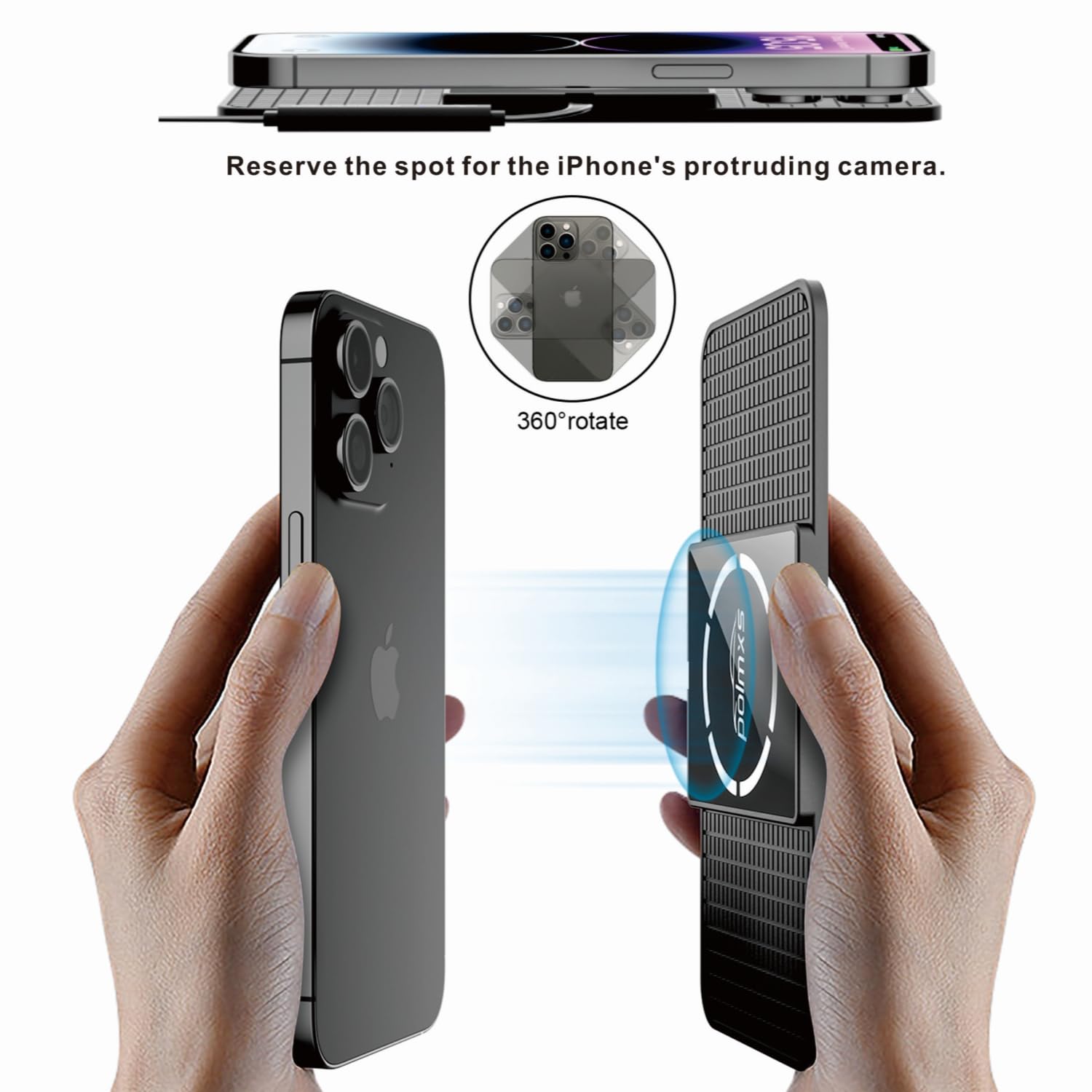 Polmxs 15W Magnetic Wireless Car Charger Pad - Magsafe Compatible, Non-Slip Type C Fast Charging with 40W Car Adapter for iPhone 15/14/13/12 & AirPods (30CM Cable Included) - Perfect for Road Trips & Daily Commute