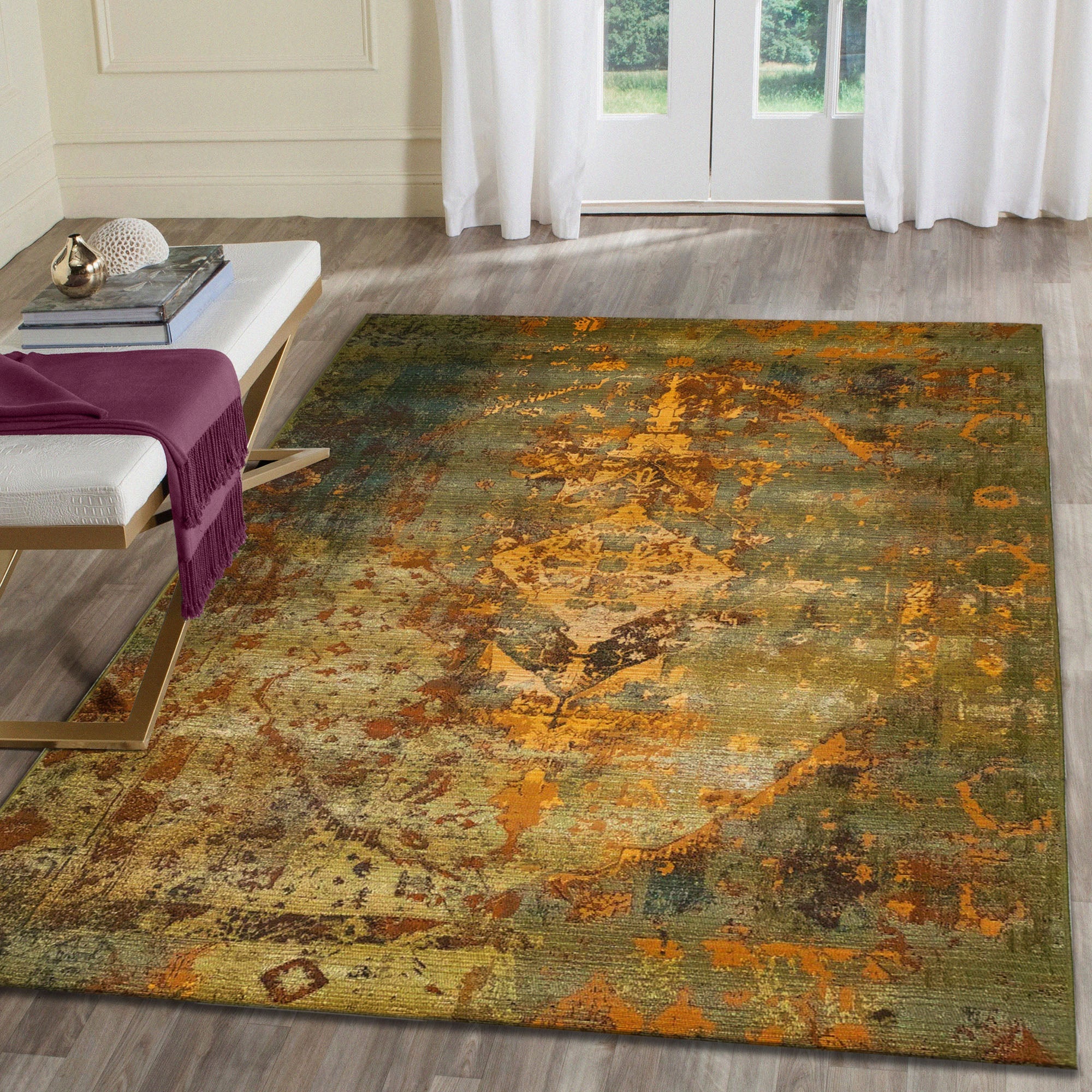 Liora Manne Marina Kermin Indoor Outdoor Area Rug - Green Bohemian Style Floor Mat for Living Room, Bedroom, Patio & Deck Decor