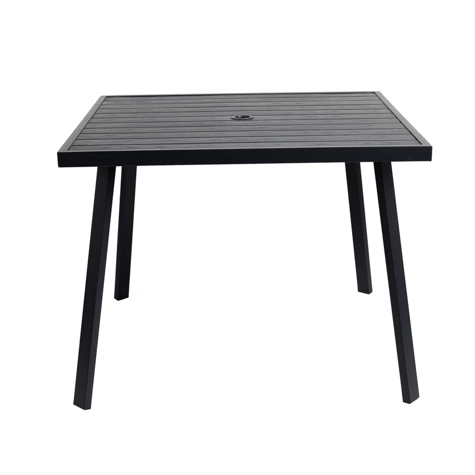 Outdoor Dining Table with Umbrella Hole - Square Metal Patio Table for Backyard, Garden, Poolside - Weather-Resistant Black Finish - Perfect for Outdoor Entertaining & BBQ Parties