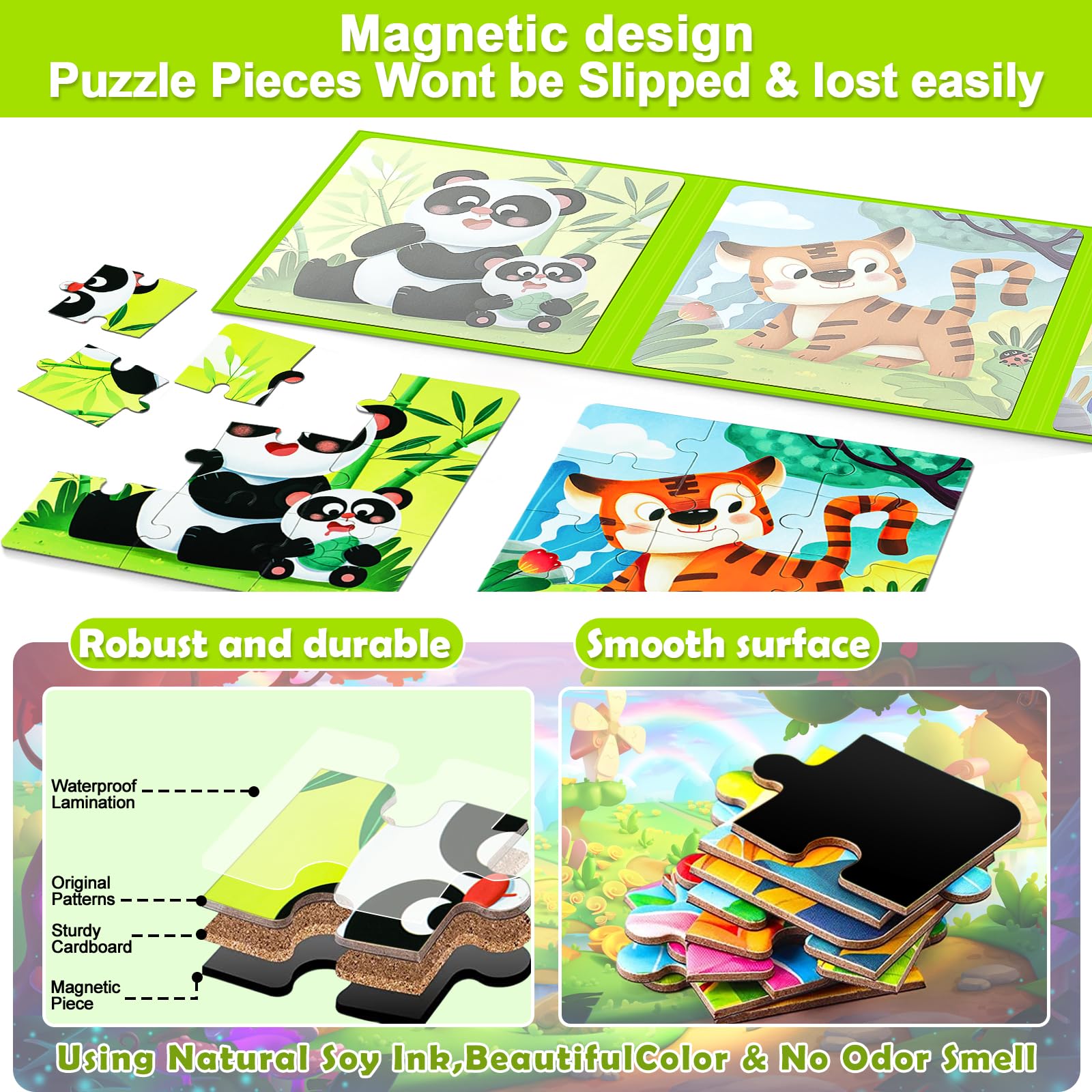 Magnetic Puzzle Book for Toddlers Ages 3-5 | 3-in-1 Animal Learning Toys | Montessori Educational Travel Games for Boys & Girls | Perfect for Preschool Activities, Road Trips & Airplane Entertainment
