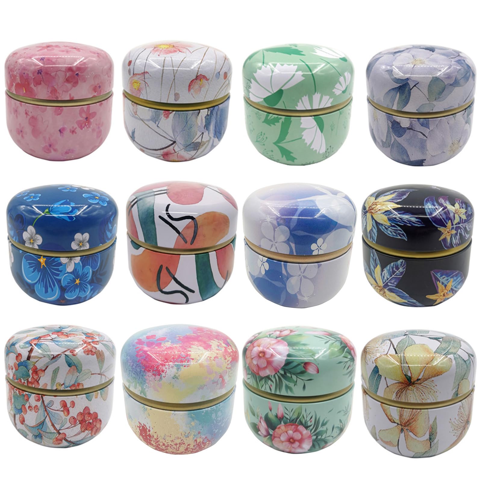 12-Pack Empty Tea Tin Can Containers with Lids - Airtight Metal Storage Jars for Loose Tea, Coffee, Candies, Jewelry & Gifts | Perfect for Home, Office, DIY Crafts & Party Favors