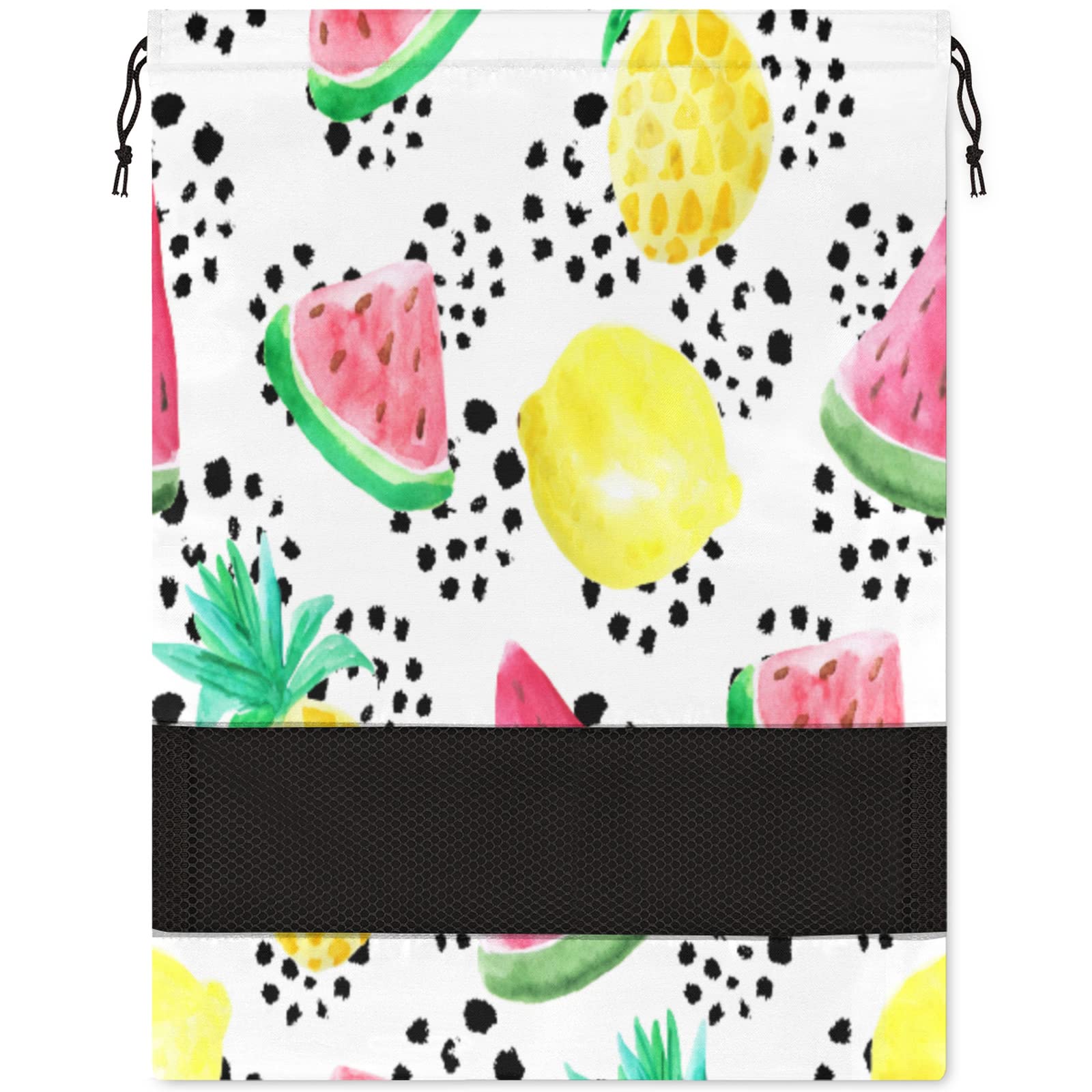 **Pineapple & Watermelon Print Dustproof Breathable Shoe Bags - Portable Travel Shoe Pouch with Drawstring for Gym, Laundry, Home & Closet Storage | Collapsible Shoe Organizer for Sneakers, Sandals & Flats**