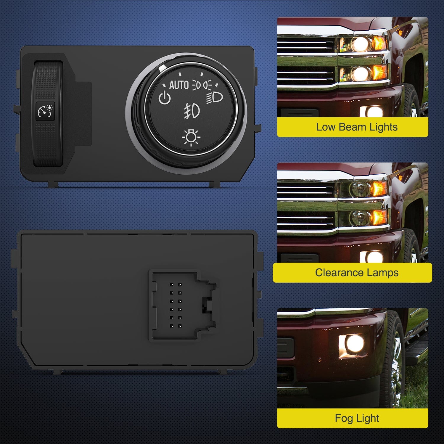 Blue LED Headlight Dimmer Switch Compatible with 2014-2019 Chevy Silverado 1500/2500HD/3500HD & 2017-2019 GMC Sierra 1500/2500HD/3500HD - Easy Installation for Night Driving Safety