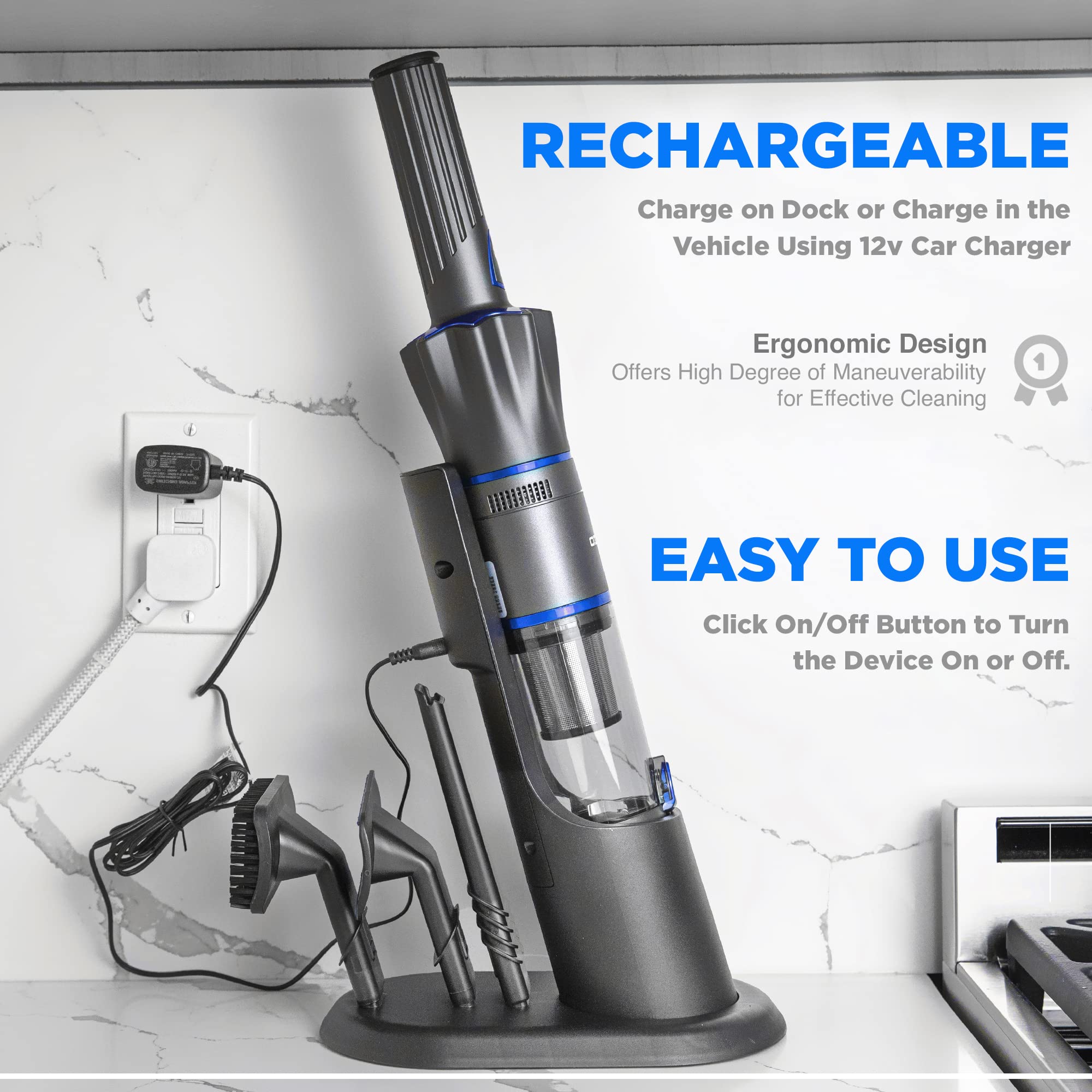 Ruvio PRO Cordless Hand Vacuum - Portable for Home & Car, HEPA Filtration | Quick Cleanups