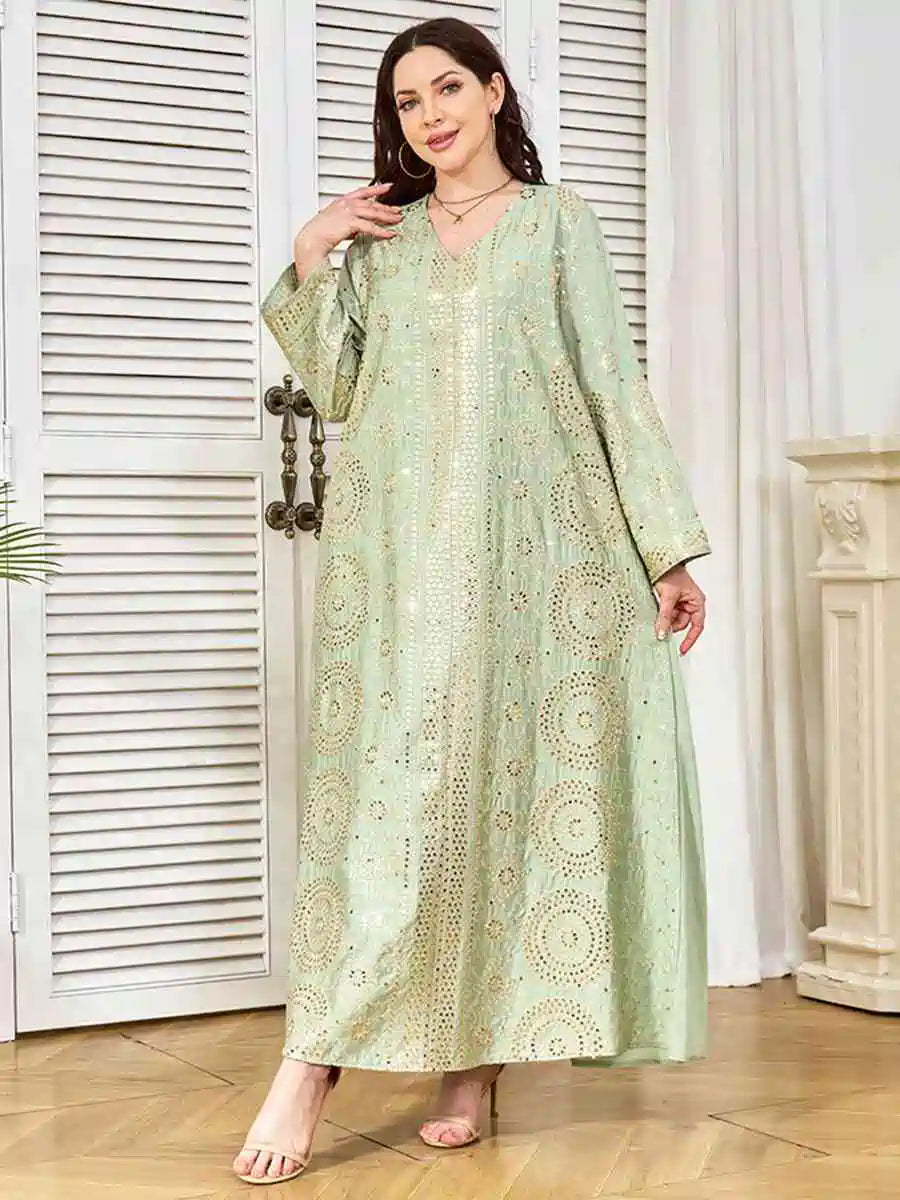 Elegant Sequins Embroidery Eid Caftan Dress for Women - Middle Eastern Arab Kaftan Style #25398 | Perfect for Eid Celebrations, Weddings & Special Occasions
