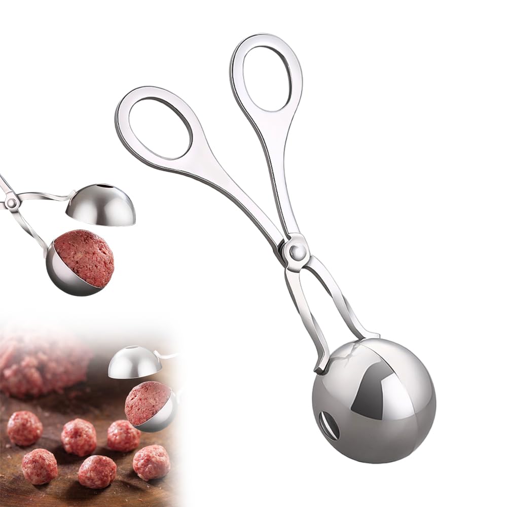 Premium Stainless Steel Meatball Maker with Nonstick Coating - Anti-Slip Ergonomic Handles, Meatball Scoop & Mold Tool - Perfect for Homemade Italian Meatballs, Swedish Köttbullar, and Asian Dumplings (Small Size) - Ideal for Home Cooking, Meal Prep & Restaurant Use