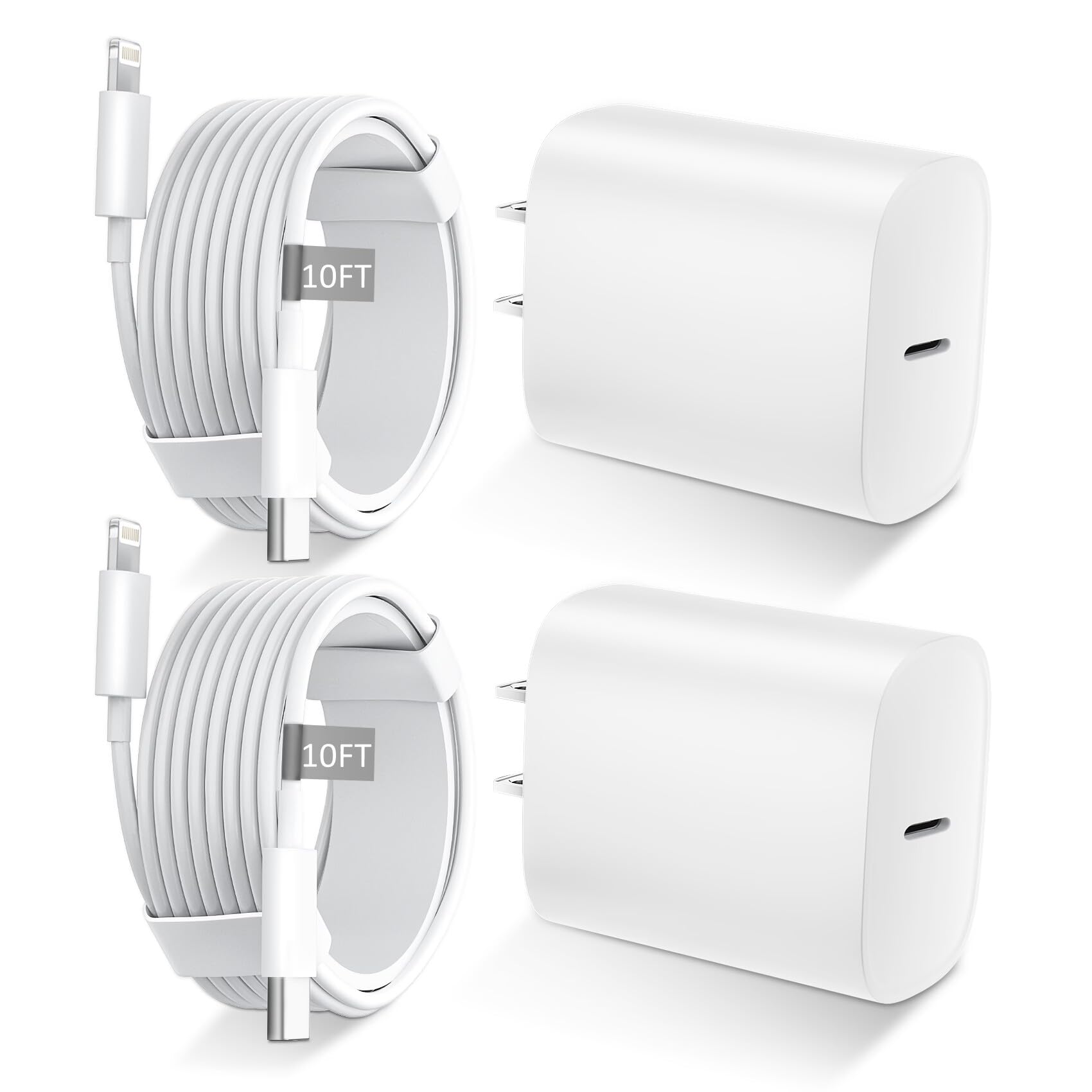20W Fast Charger with 10FT Lightning Cable for iPhone 14/13/12/11/XS/XR & iPad - USB C Power Adapter Block - Quick Charge for Home, Office & Travel