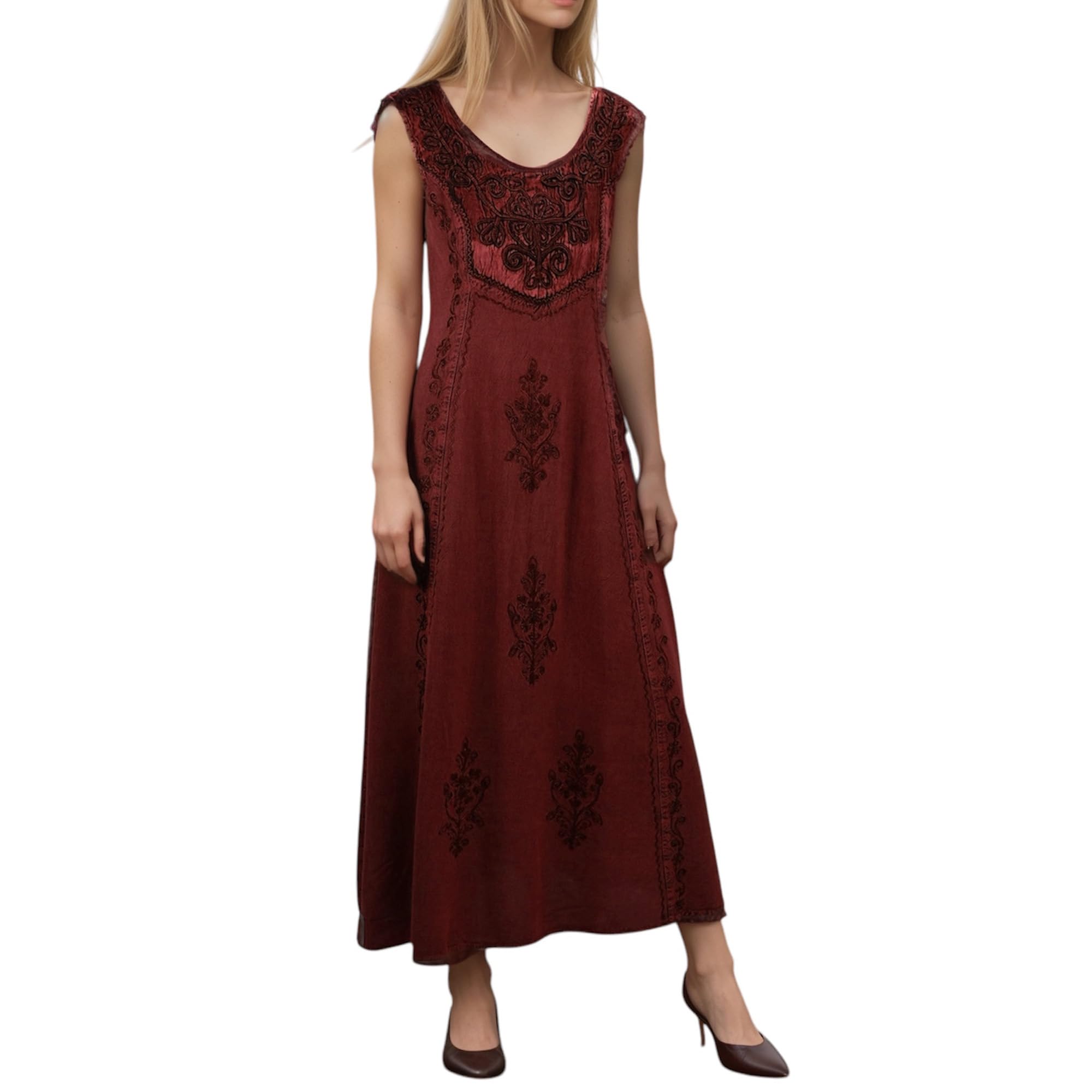 Agan Traders Women's 2025 Spring Sleeveless Maxi Dress - Embroidered Long Sun Dress Gown for Beach, Wedding & Summer Vacation