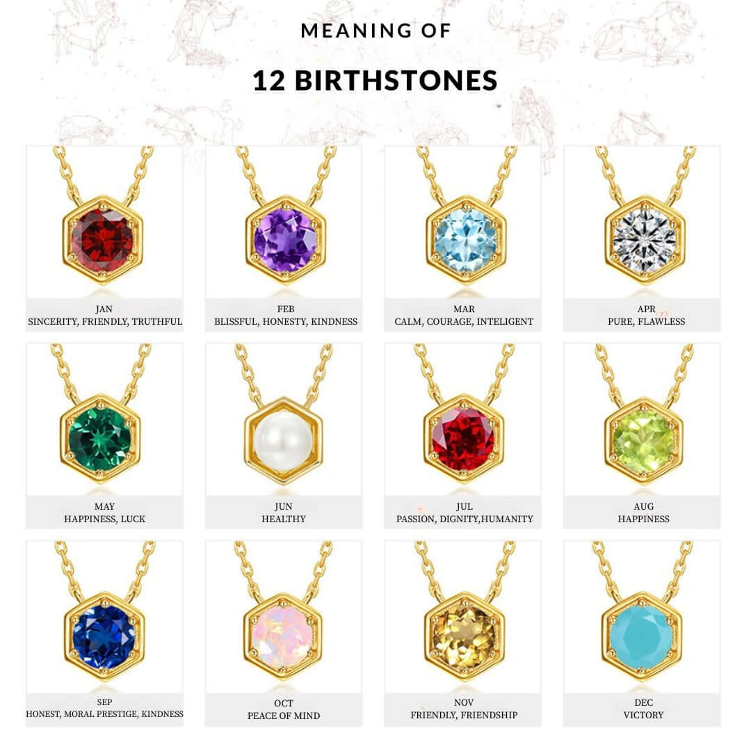 Hexagon Bezel Birthstone Necklace - Personalized Gemstone Jewelry for Women | NL812 | Perfect Gift for Birthday, Anniversary & Mother's Day