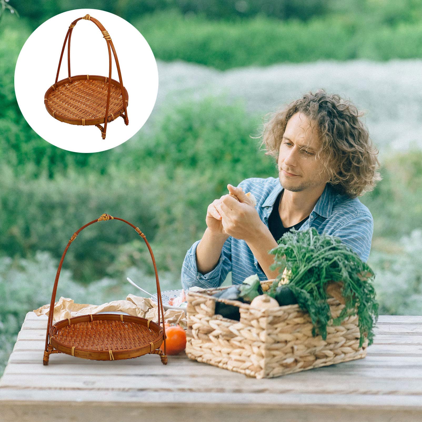 Eco-Friendly Woven Bamboo Basket - Round Rattan Tray for Fruits, Bread, Snacks & Candy | Natural Wicker Organizer for Kitchen, Dining Table & Home Decor | Perfect for Picnics, Parties & Gift Giving