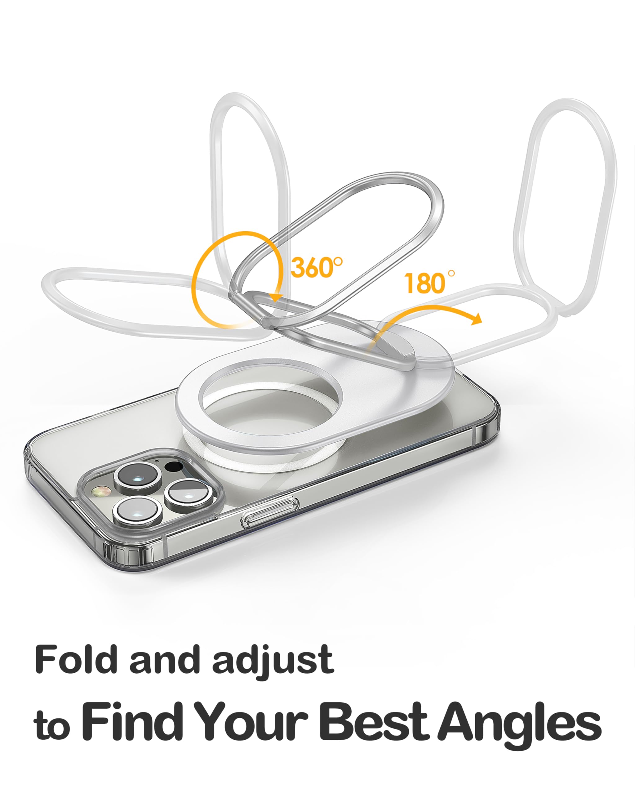 Magnetic Phone Ring Stand for iPhone 16/15/14/13/12 - White | Adjustable Kickstand Holder for Wireless Charging | Perfect for Work & Travel