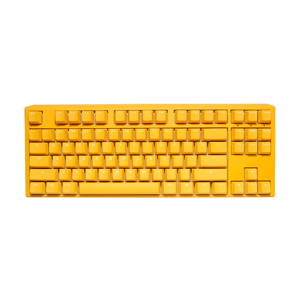 Ducky ONE 3 Hot-Swappable RGB Mechanical Keyboard with Cherry MX Red Switches & PBT Double Shot Keycaps - 87 Key TKL Compact Design in Yellow | Perfect for Gaming, Typing & Office Work