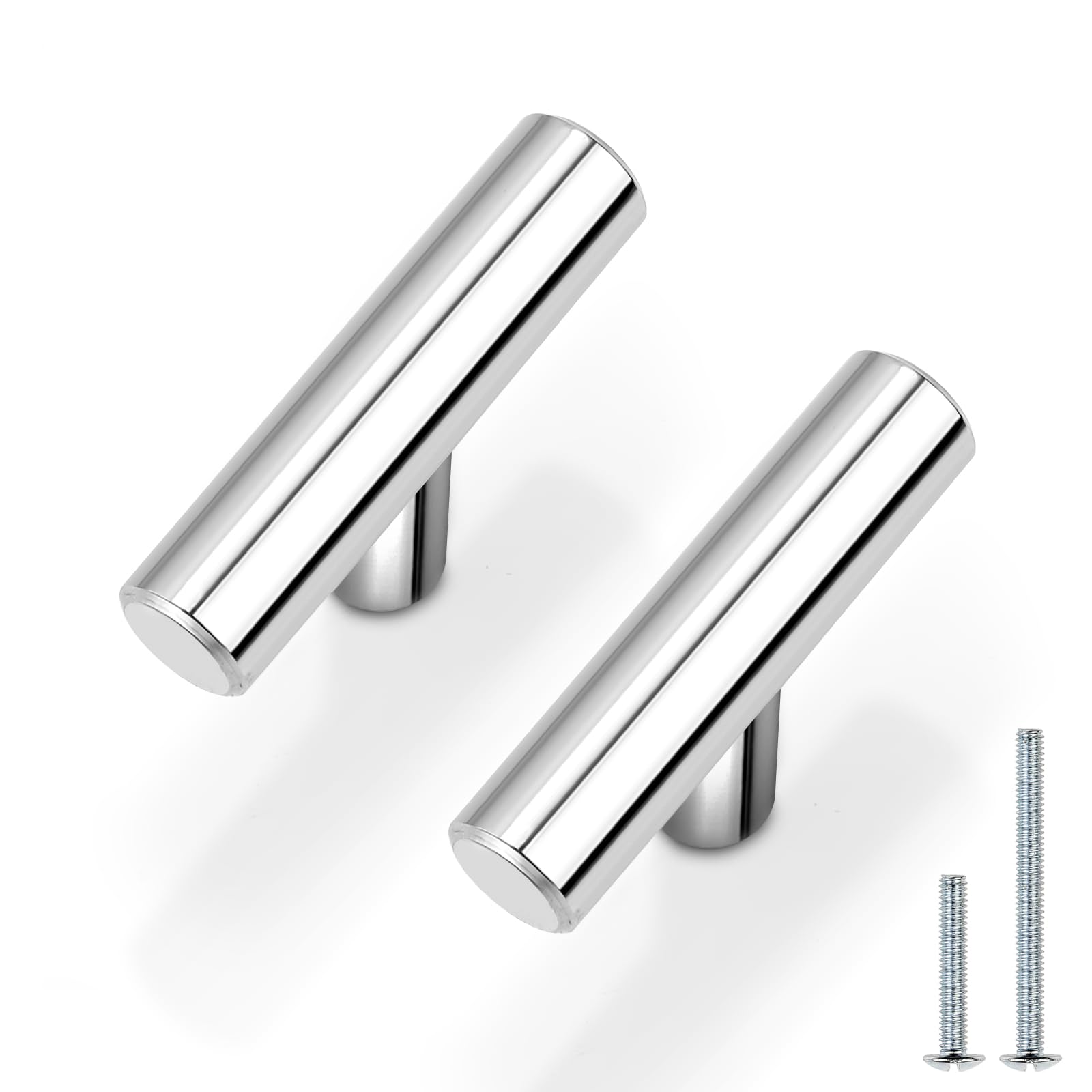 Probrico 30 Pack Single Hole Kitchen Cabinet Knobs - Euro T Bar Polished Chrome Drawer Pulls - Stainless Steel Cupboard Dresser Handles (2
