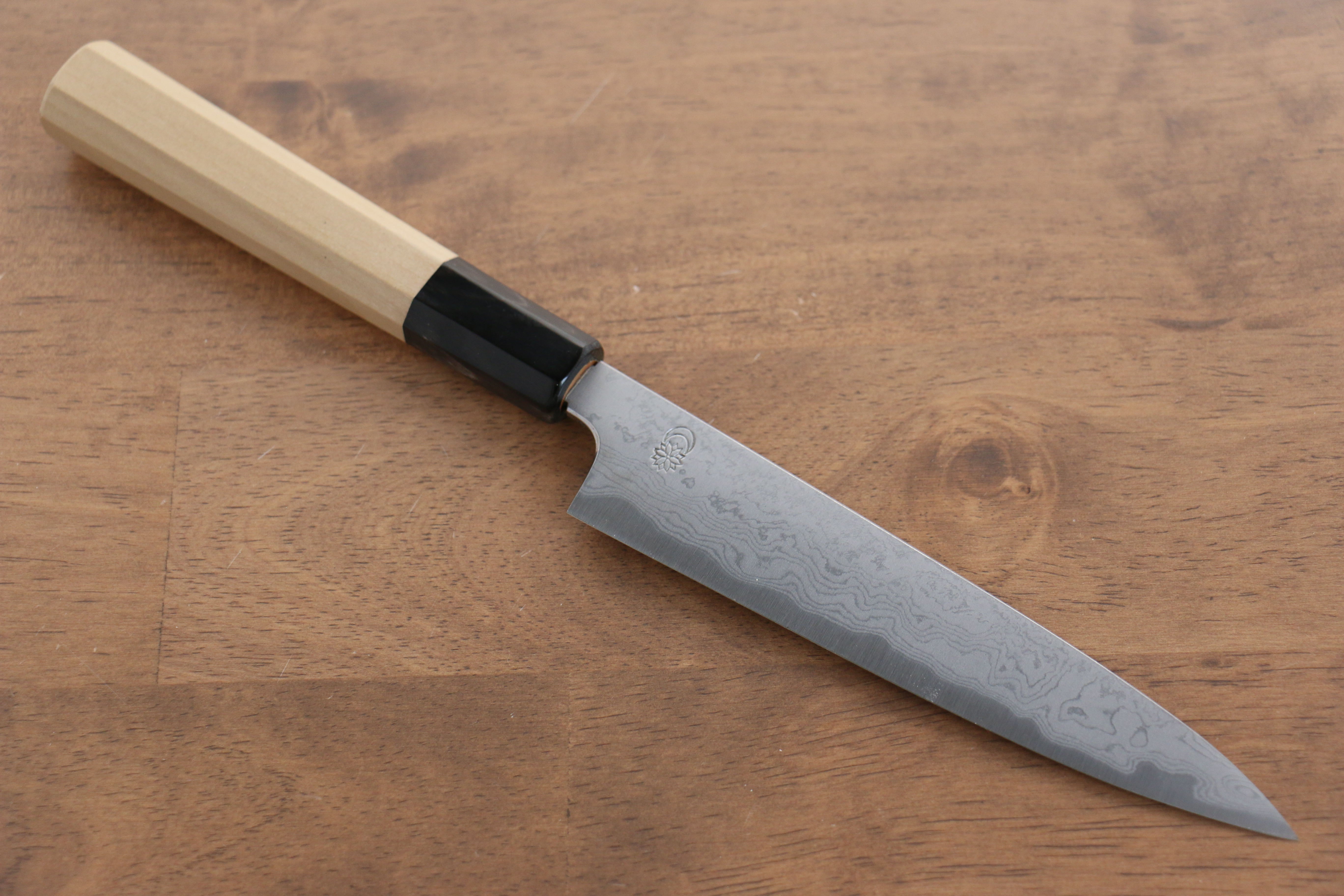 Premium Kikuzuki Blue Steel No.1 Damascus Petty Knife 150mm - Japanese Kitchen Utility Knife with Magnolia Wood Handle - Perfect for Slicing, Dicing & Precision Cutting in Professional & Home Kitchens