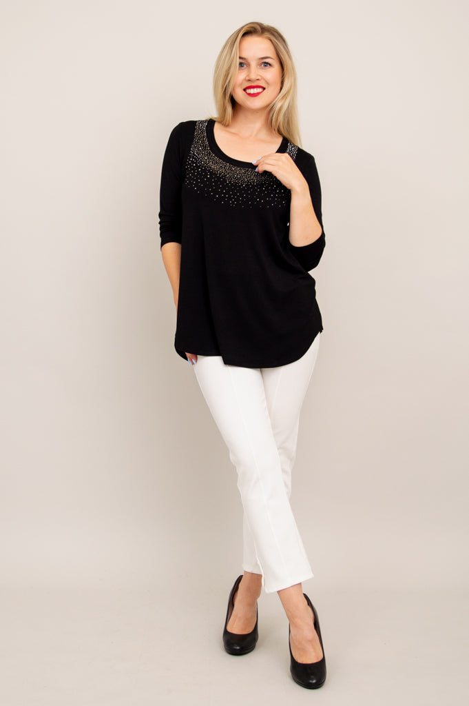 Jazz 3/4 Sleeve Top for Women - Black Diamond Print Bamboo Fabric - Perfect for Dance Classes & Casual Wear