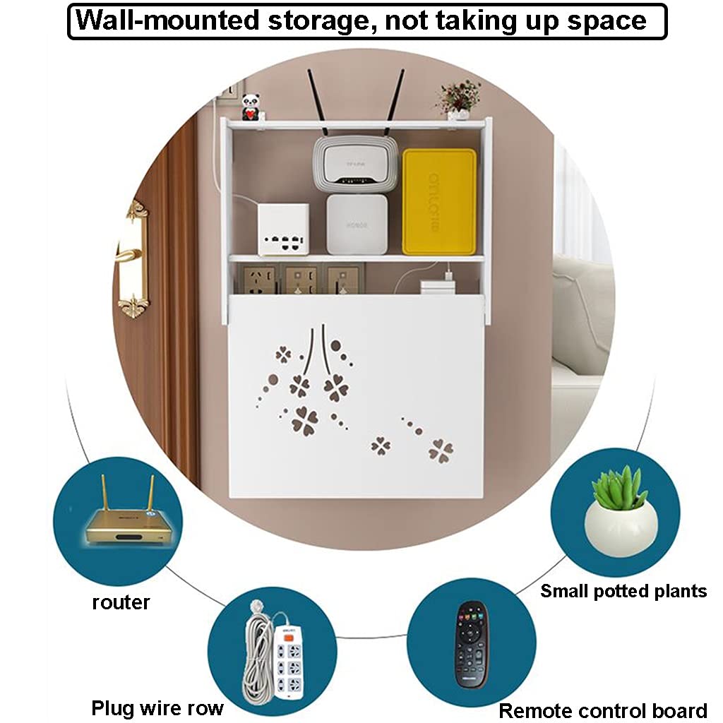 Wall Mount WiFi Router Storage Shelf - No Drill Network Set Top Box Organizer with Cable Management for TV Stand, Living Room, Office & Home Theater