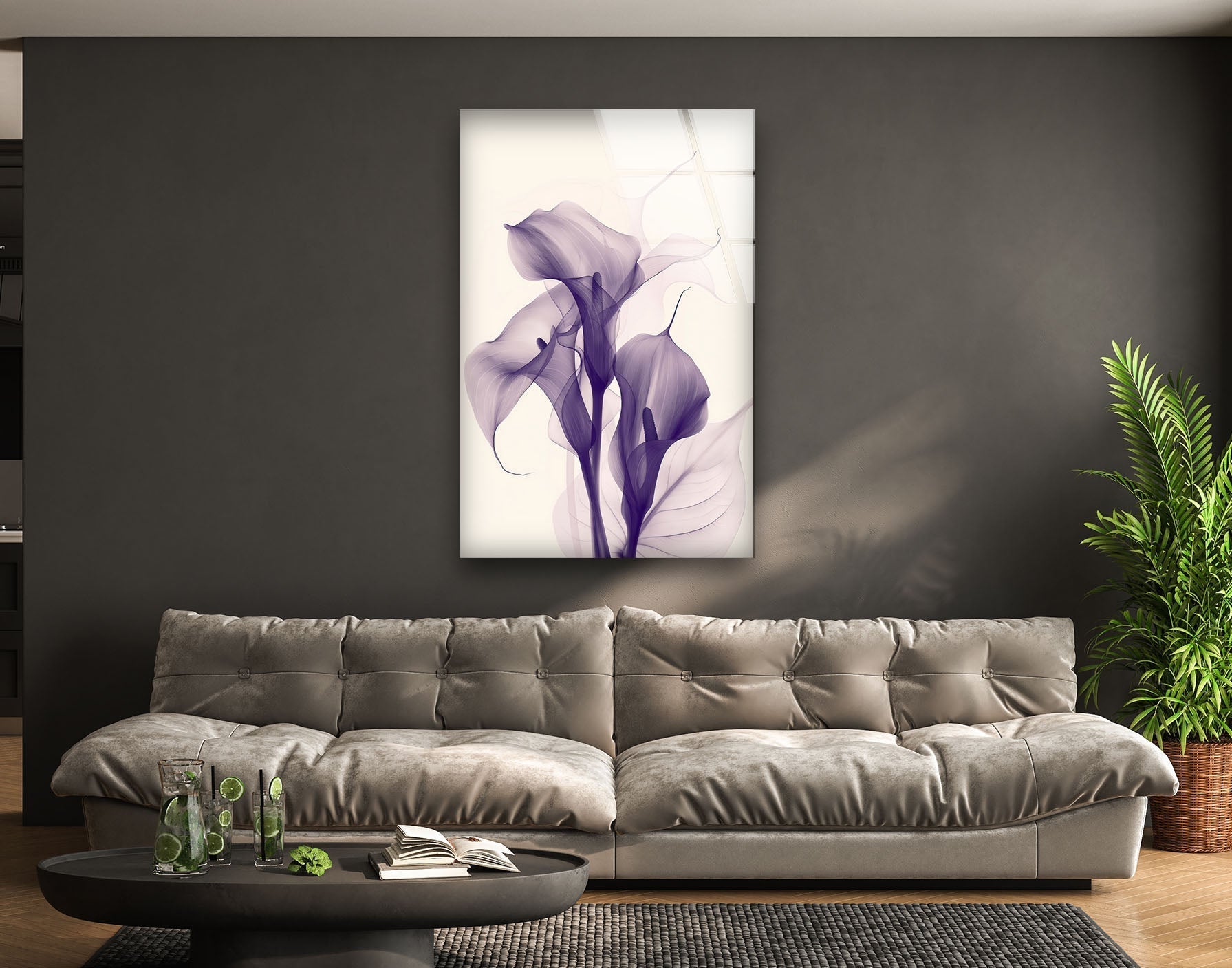 Albert Koetsier Purple Glass Wall Art - Handmade Modern Decor for Living Room, Bedroom & Office - Elegant Stained Glass Panel for Home & Gifts