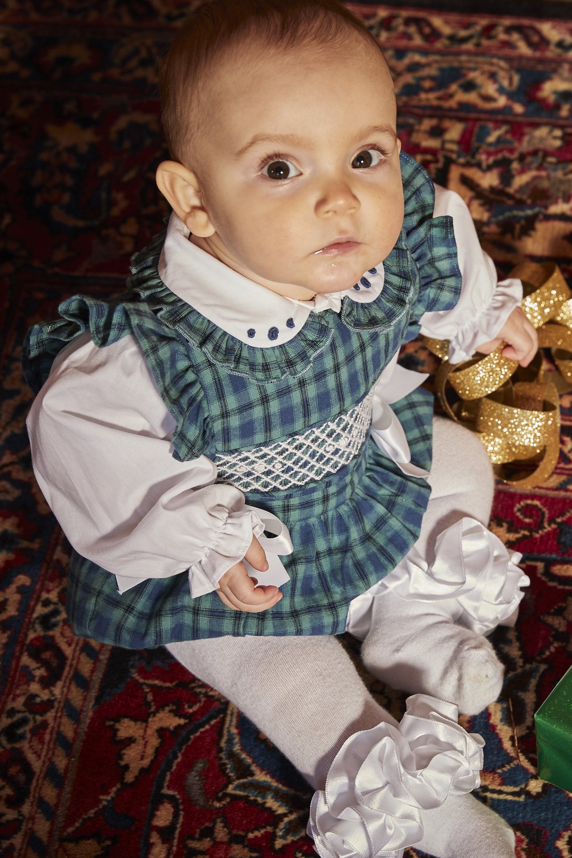 Hollie Bottle Green Tartan Smocked Romper Set for Baby Girls | Scottish Plaid Outfit | Perfect for Holidays, Photoshoots & Special Occasions
