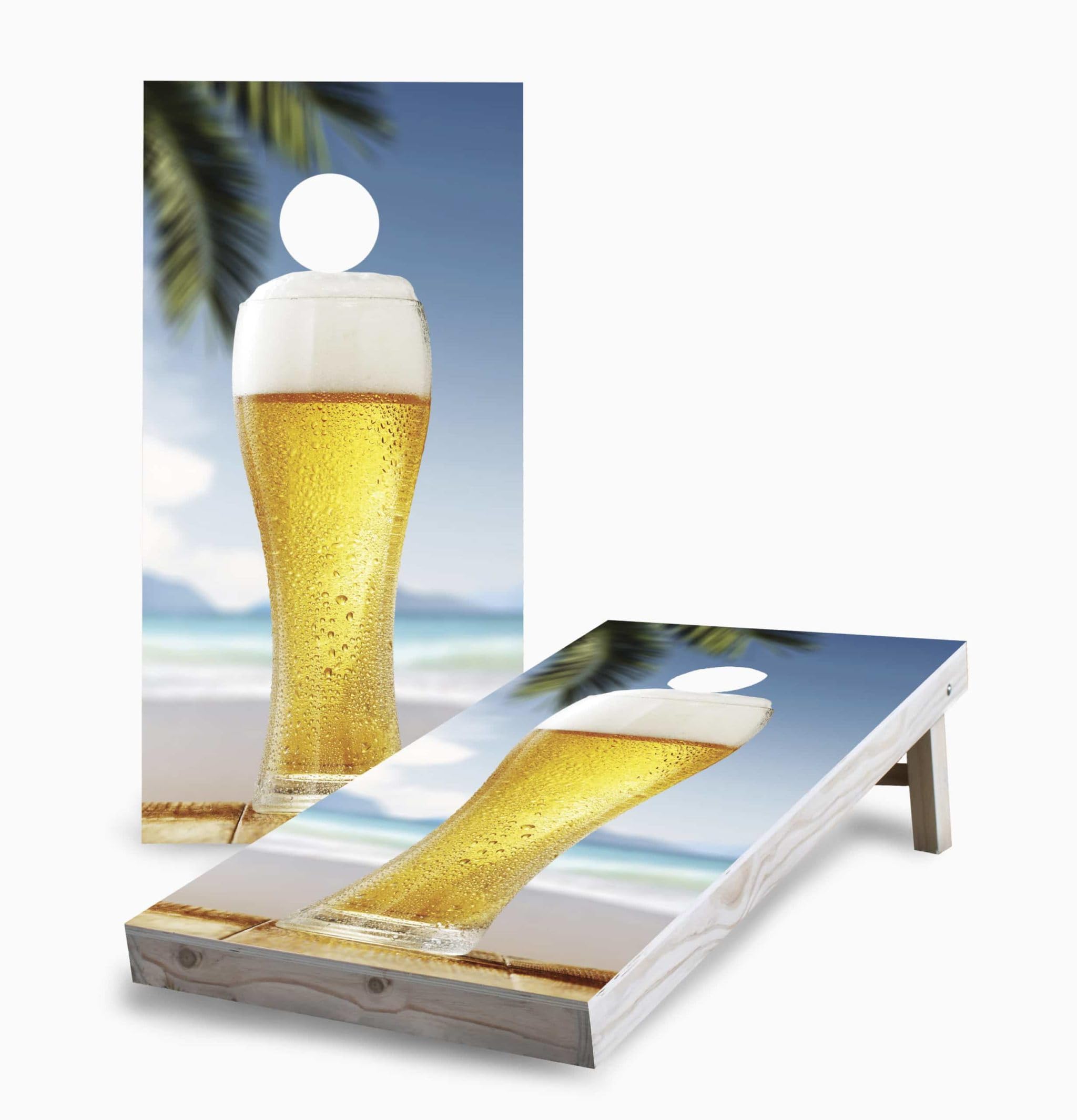 Premium Corn Hole Board Game Set - 2 Boards & 8 Bags - Perfect for Beach Parties, Backyard BBQs, and Outdoor Gatherings - Cold Beer Themed Accessories Included