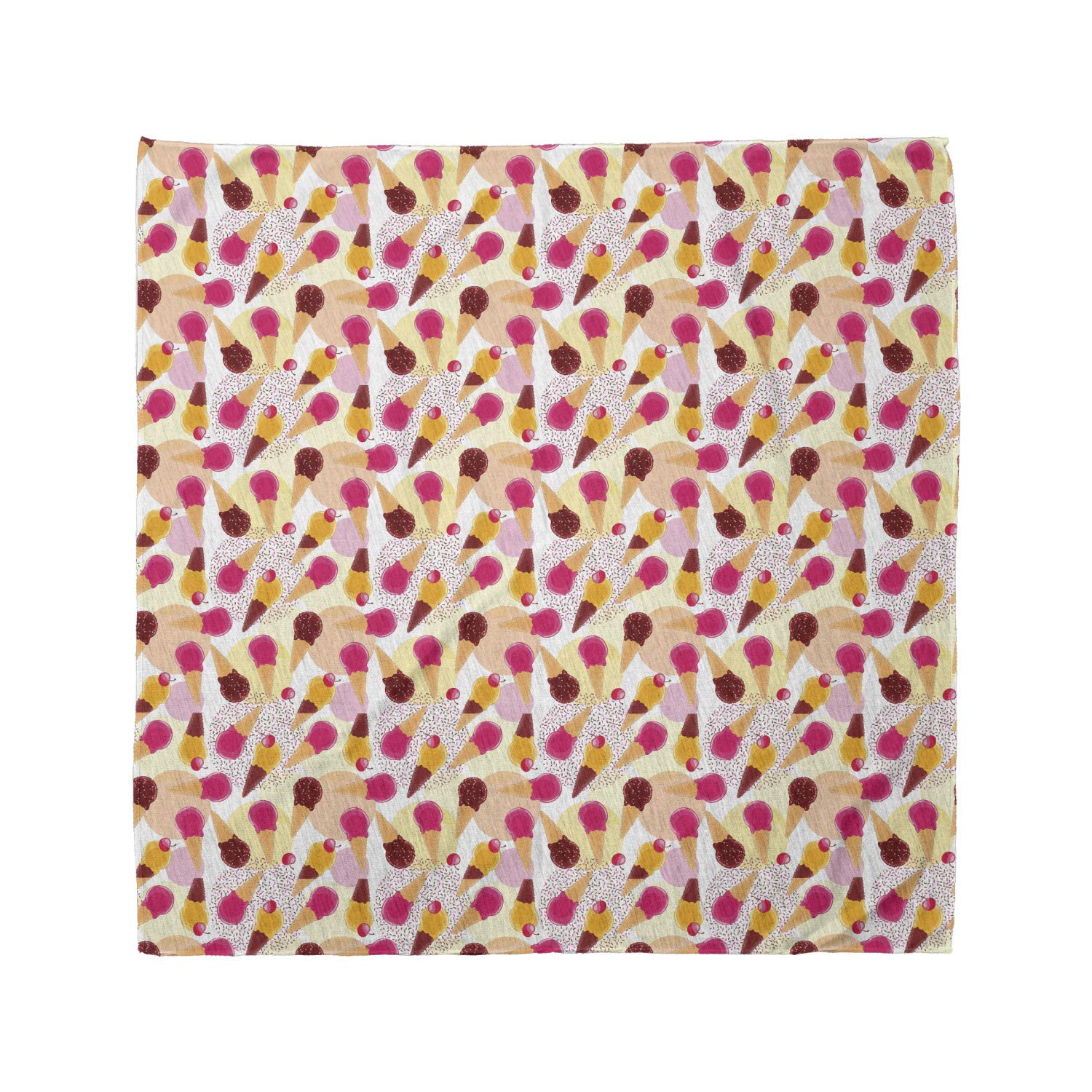 Ambesonne Ice Cream Bandana - Unisex Head & Neck Scarf with Cherries and Circles Print - Perfect for Summer, Music Festivals & Outdoor Activities