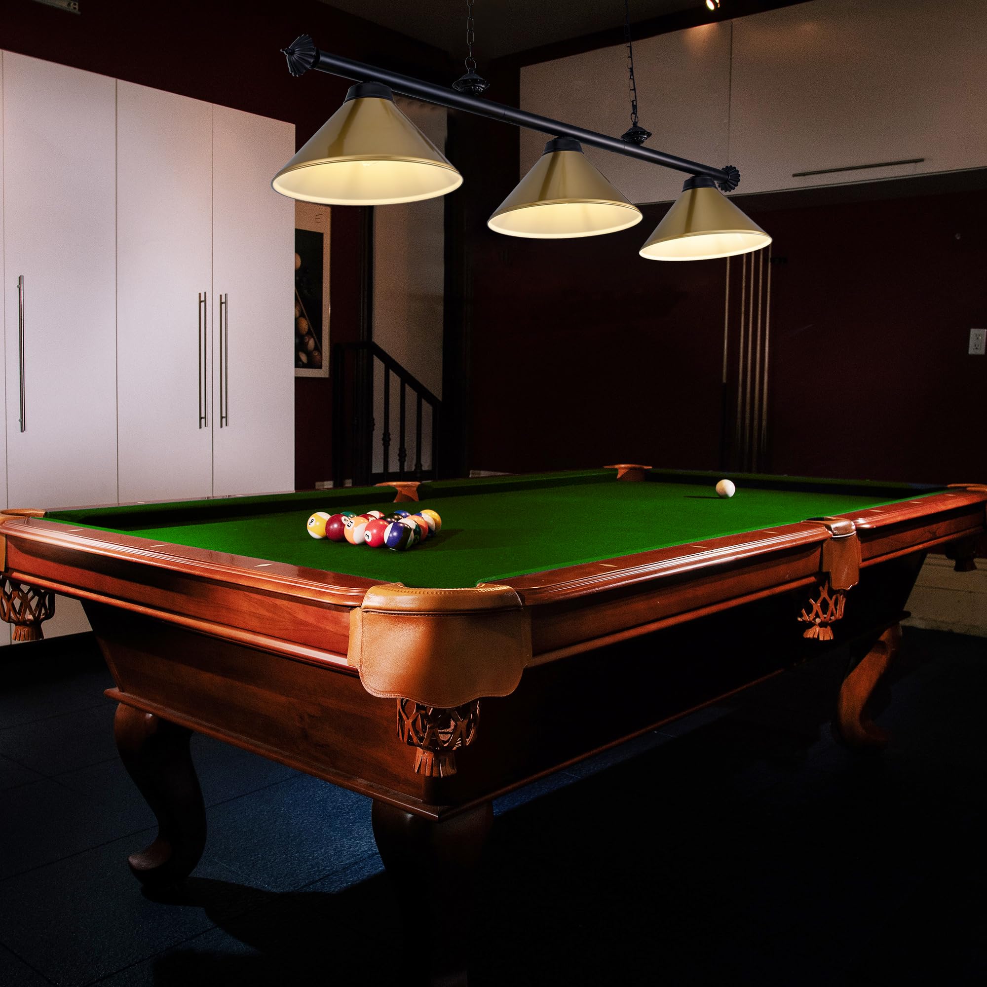 Wellmet 3-Light Billiard Table Lamp - Modern Metal Shade Hanging Light Fixture for 7' & 8' Pool Tables - Perfect for Game Rooms, Man Caves & Kitchen Islands (Ideal for Late-Night Games & Stylish Home Decor)