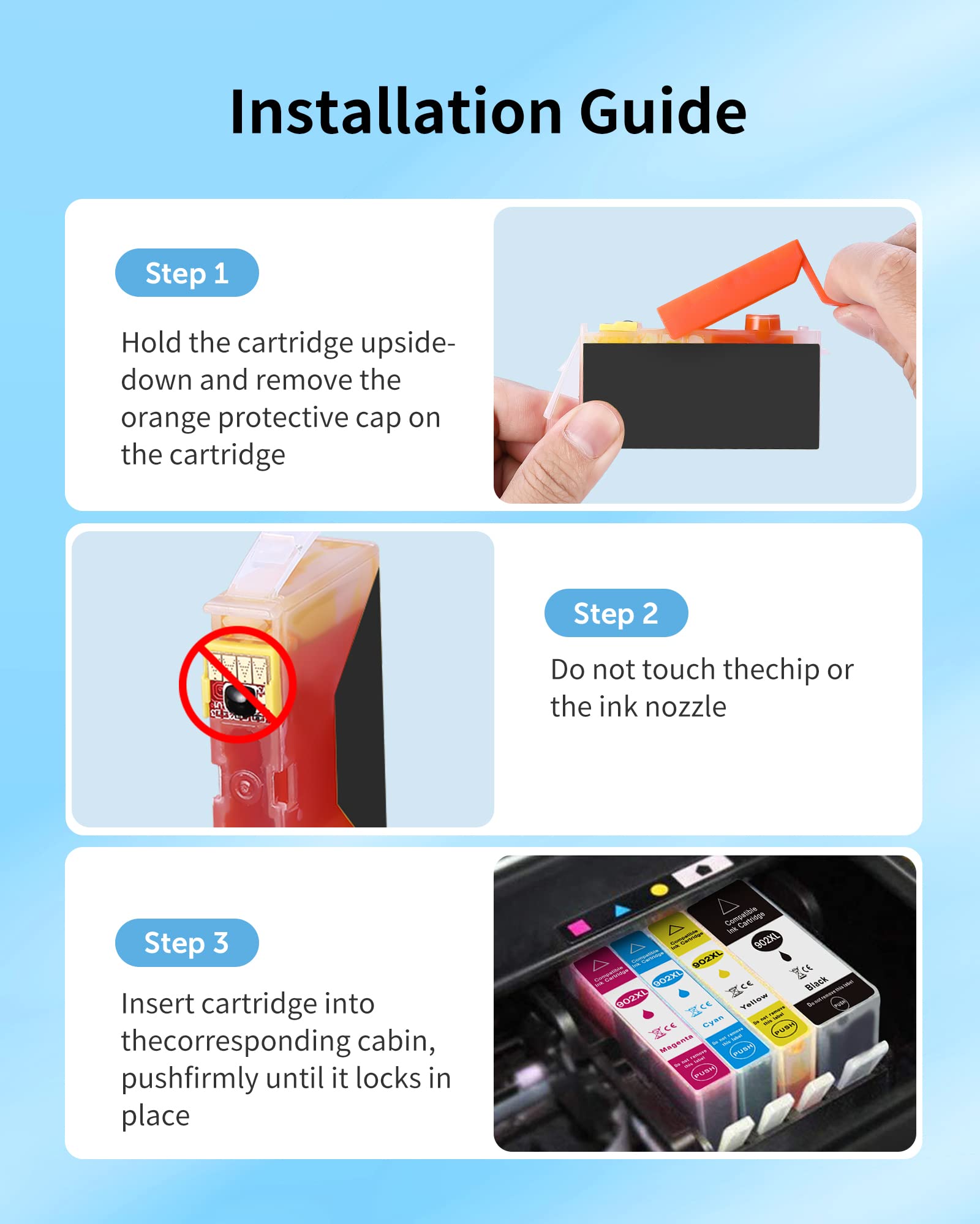 HP 902XL Compatible Black Ink Cartridge (2-Pack) - Replacement for HP 902/902XL with Upgraded Chip - Works with OfficeJet Pro 6978, 6962, 6968 & More - Perfect for Home Office Printing, Documents & School Projects