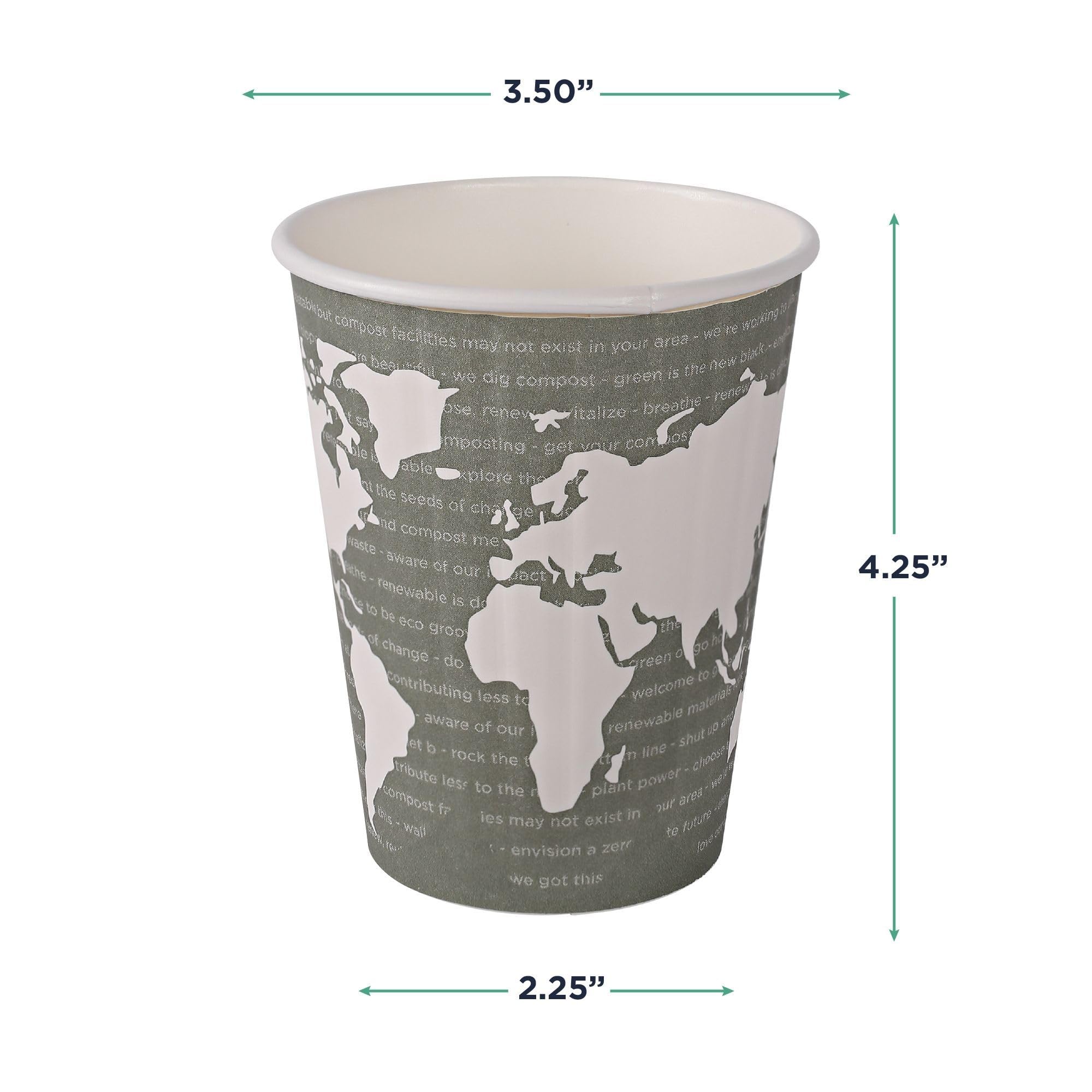 ECO PRODUCTS Compostable Disposable 12oz Coffee Cups - 600 Count Case, Double-Wall Insulated Hot Paper Cups with Plant-Based PLA Lining (No Sleeves Needed) | Biodegradable, Sustainable Coffee Cups for Offices, Cafés & Eco-Friendly Events