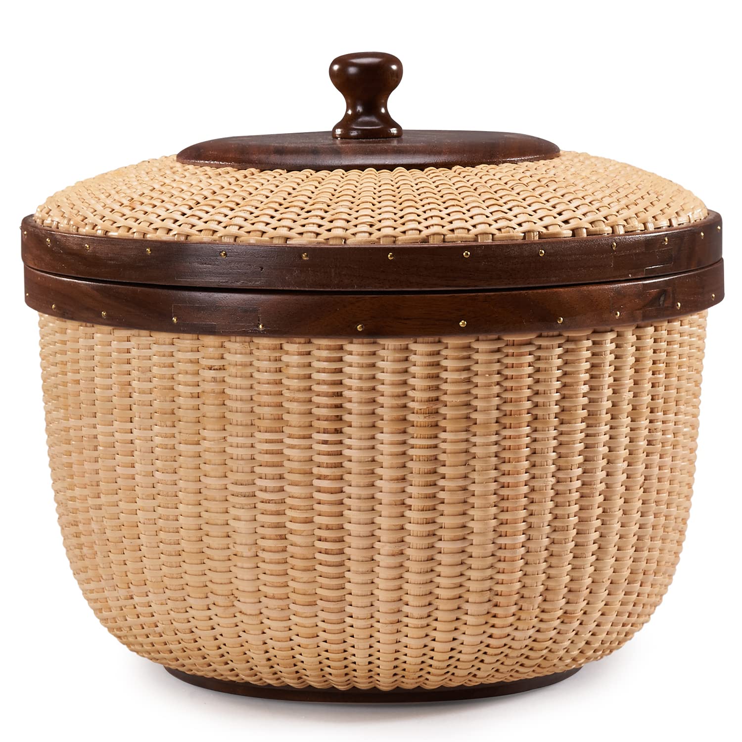 Rattan Storage Basket with Lid - Handwoven Circular Organizer for Home, Sewing Kits & Crafts | Stylish Woven Bin for Bedroom, Bathroom & Closet Organization