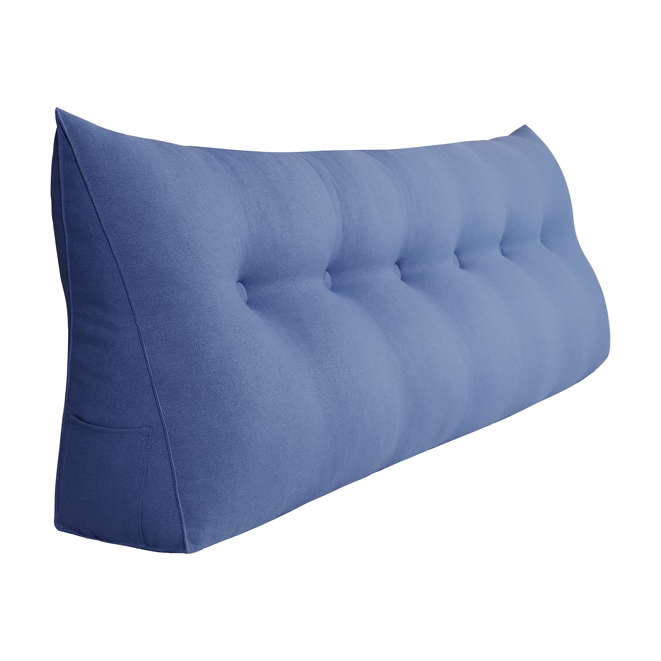 Triangular Headboard Wedge Pillow - 71 Inch Upholstered Linen Blue Back Support Cushion for Daybeds, Reading & Lumbar Positioning | Gap Filler & Bed Rest Pillow for Comfortable Sitting & Relaxing in Bed