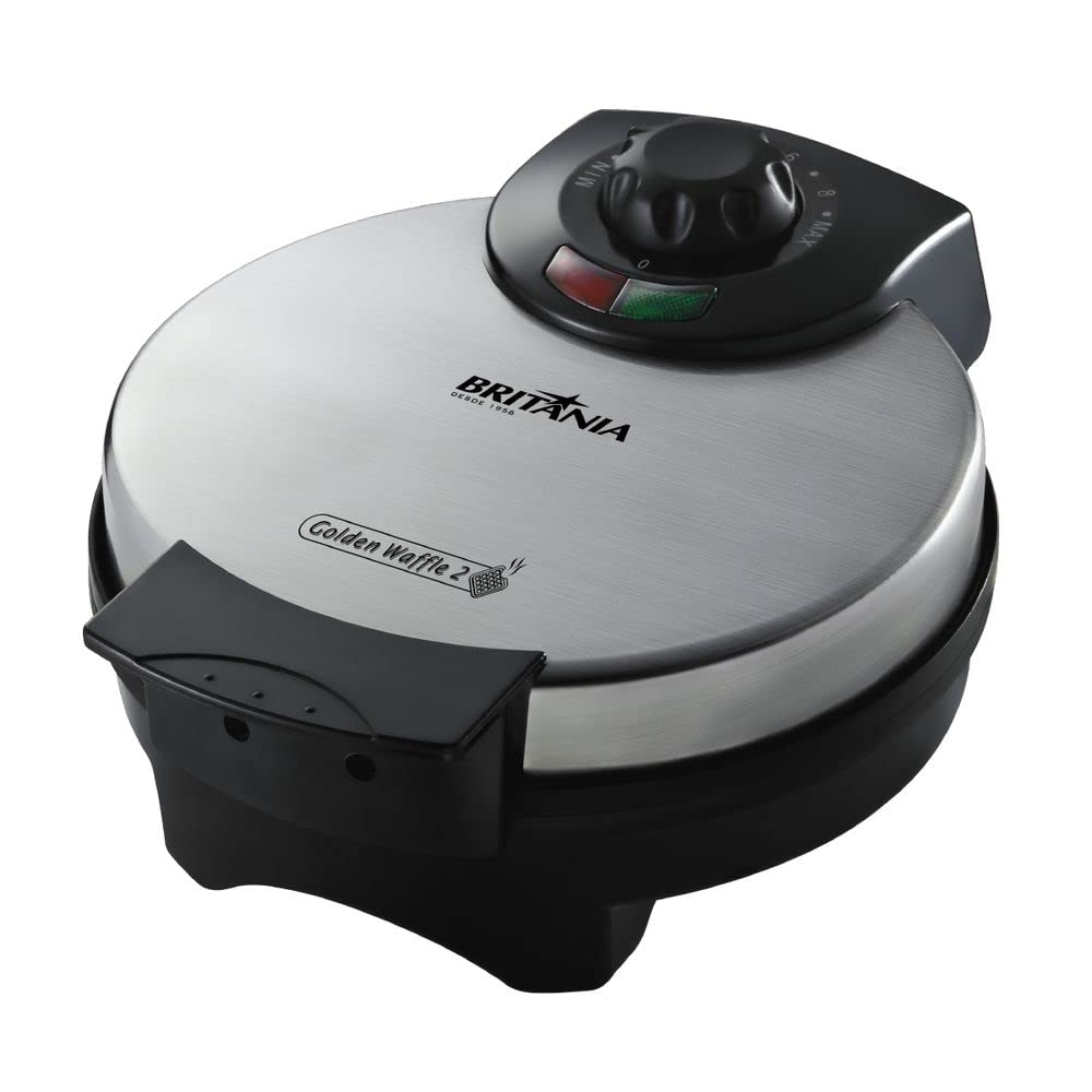 Britânia 4-Slice Golden Waffle Maker - 220V Black Non-Stick Electric Waffle Iron for Breakfast, Brunch & Family Gatherings