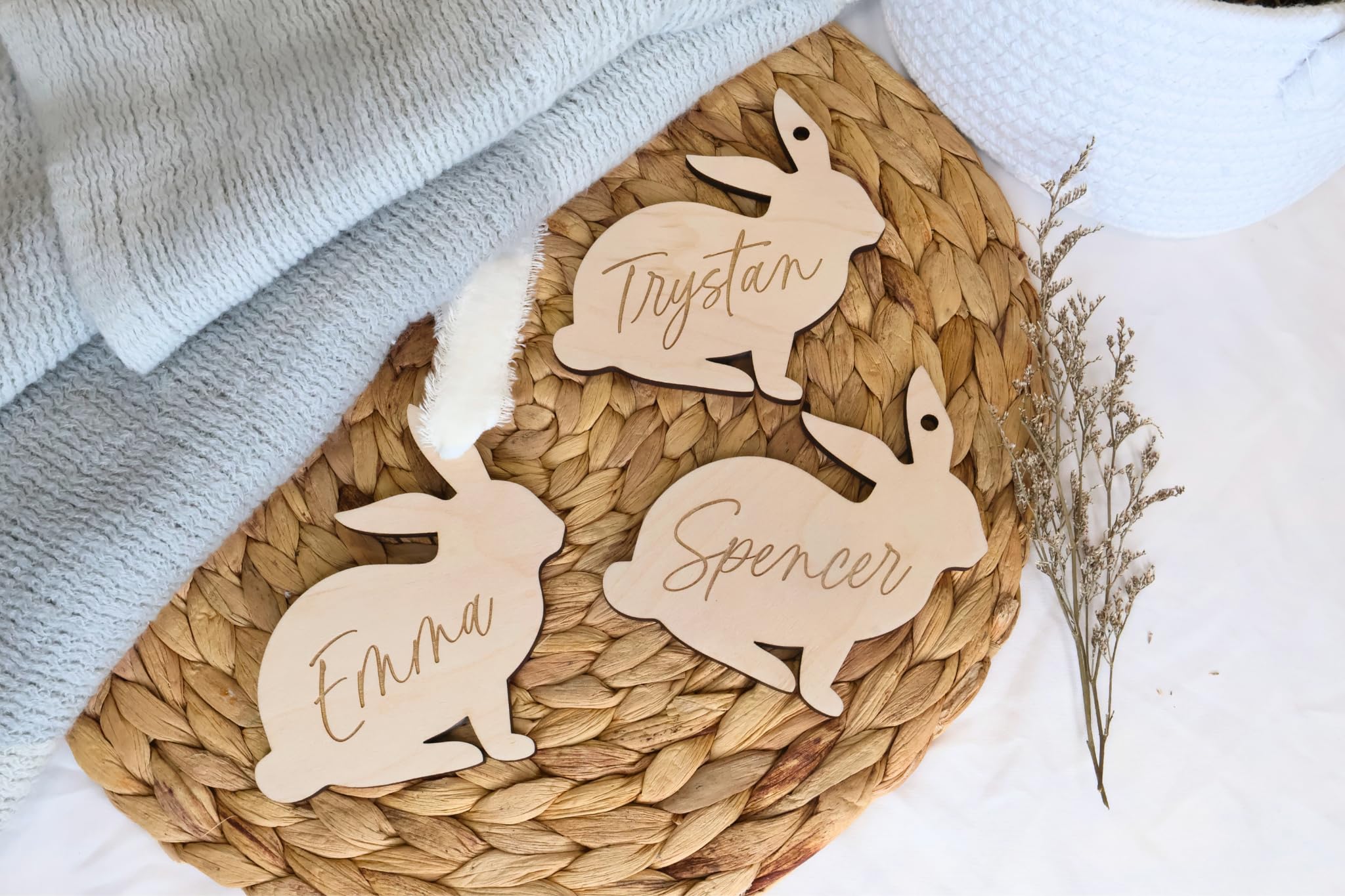 Personalized Easter Bunny Rabbit Basket Tag - Engraved Wooden Bunny-Shaped Name Tag for Kids - Perfect for Easter Baskets, Party Favors & Spring Celebrations