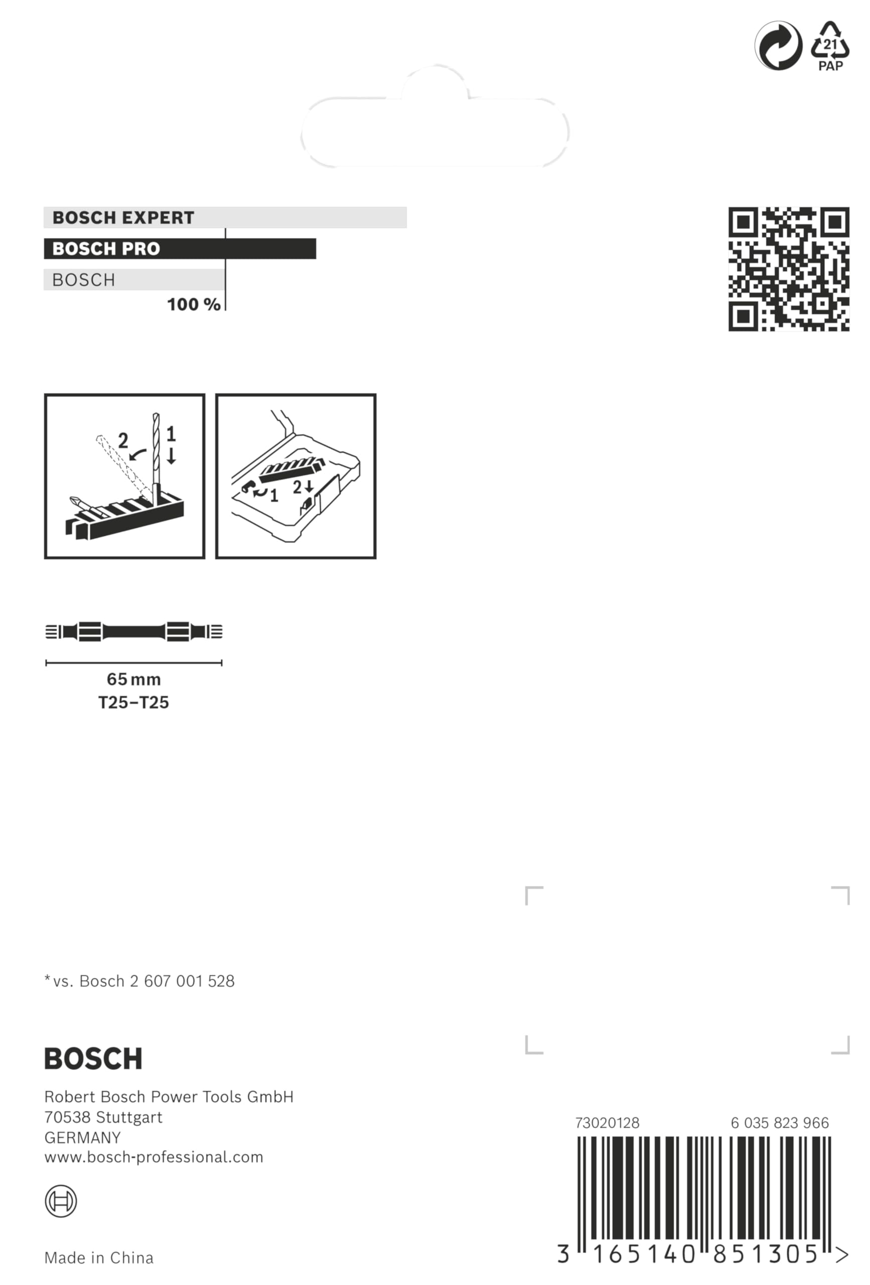 Bosch Professional 8pcs. Torx Double Screwdriver Bit Set - Impact Control, 8 x T25-T25 Bits, 65mm Length, Pick and Click, Ideal for Impact Drills and DIY Projects