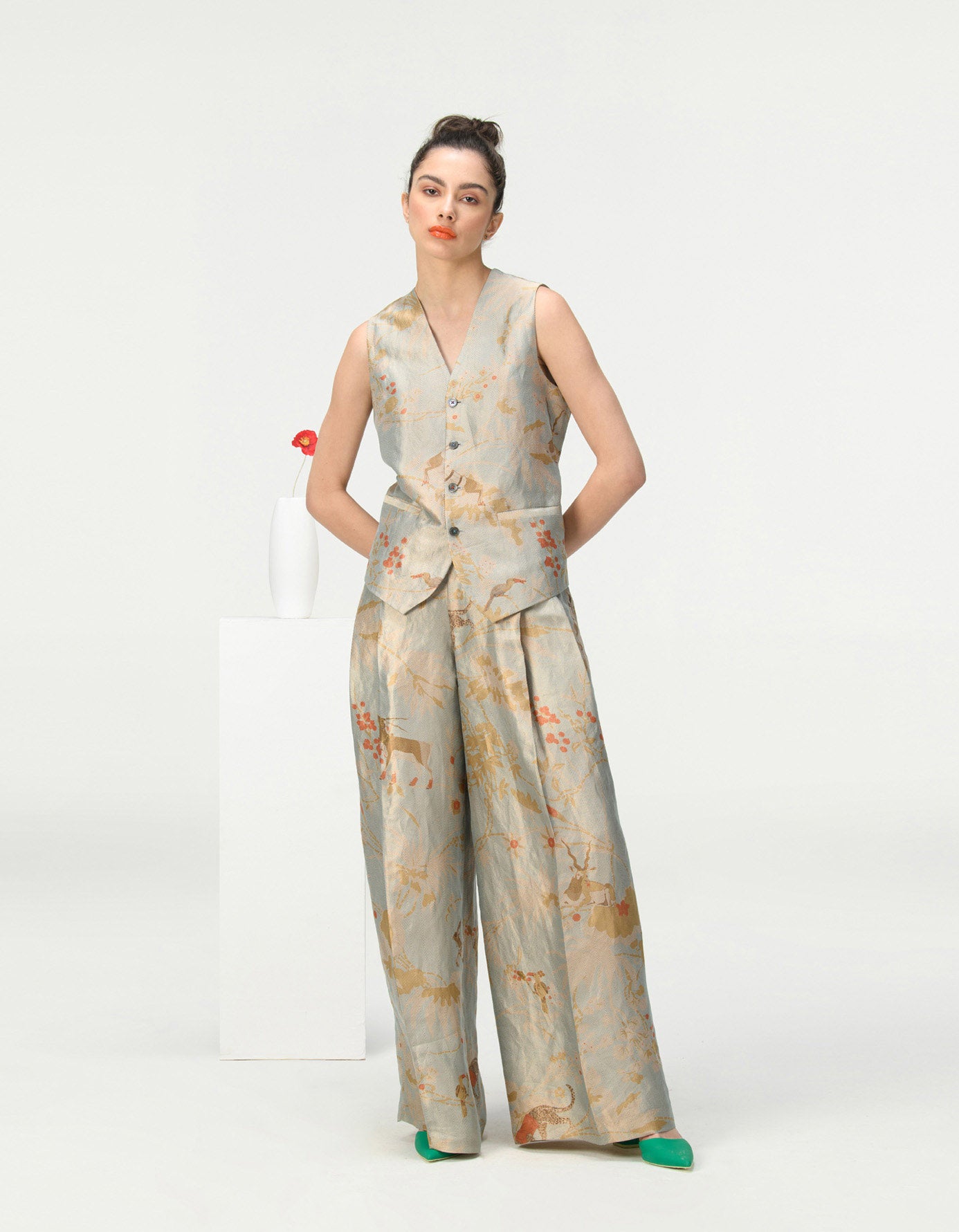 Elegant Ice Blue Silk Brocade Vest Coat for Women | Vintage Chinese Style Jacket | Perfect for Weddings, Parties & Special Occasions