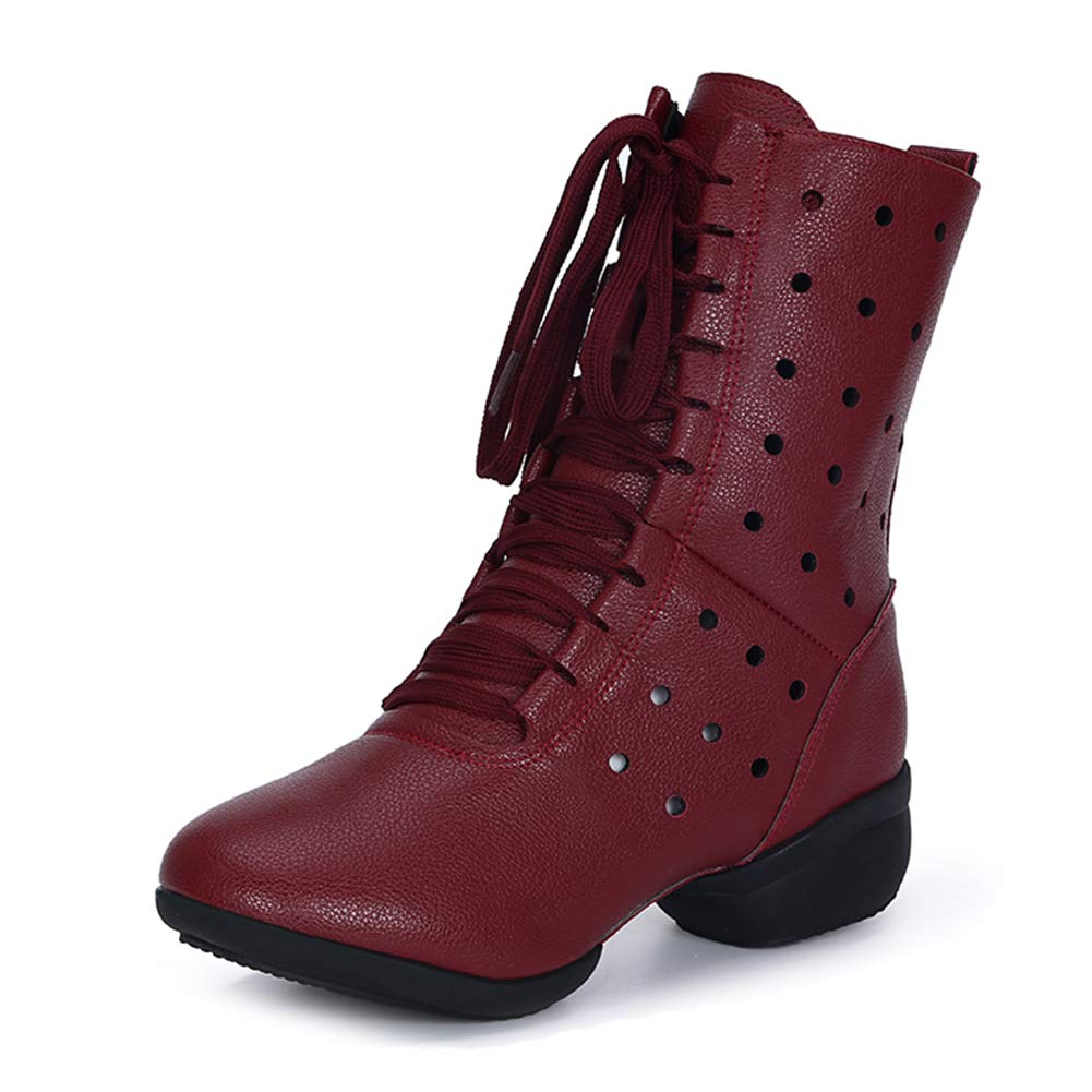 Hipposeus Women's Lace Up Jazz Dance Shoes - Closed Toe Ballroom Salsa Booties with Non-Slip Rubber Sole | Perfect for Latin Dance, Swing, Tango & Practice