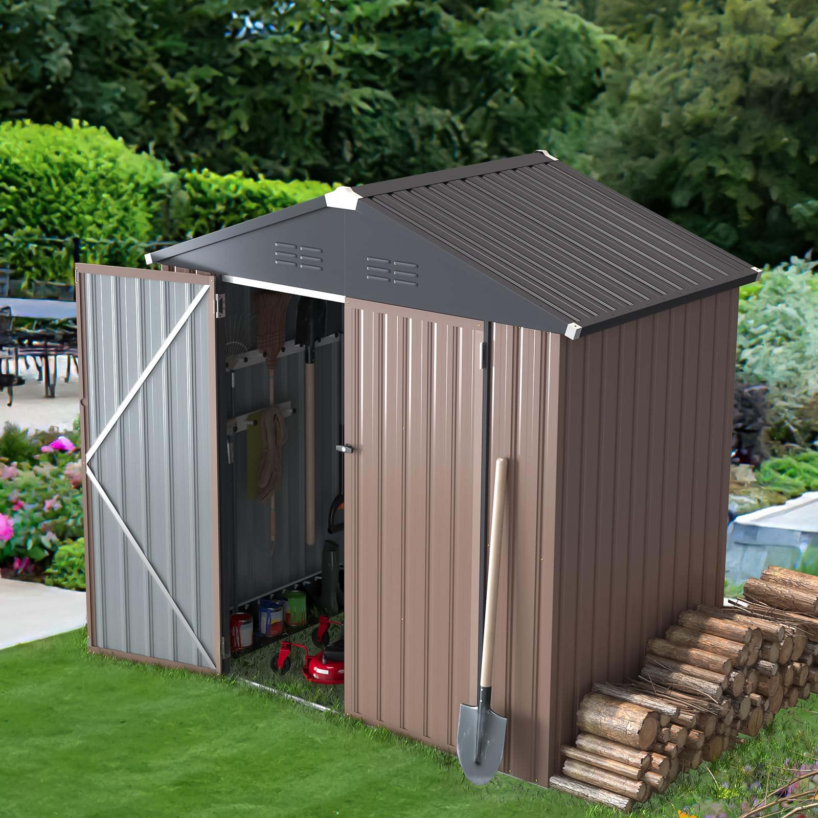 U-MAX 6x4 Galvanized Metal Storage Shed - Outdoor Utility Shed Kit for Backyard, Garden, Patio & Lawn | Weather-Resistant Small Outdoor Storage Solution for Tools, Equipment & Seasonal Items
