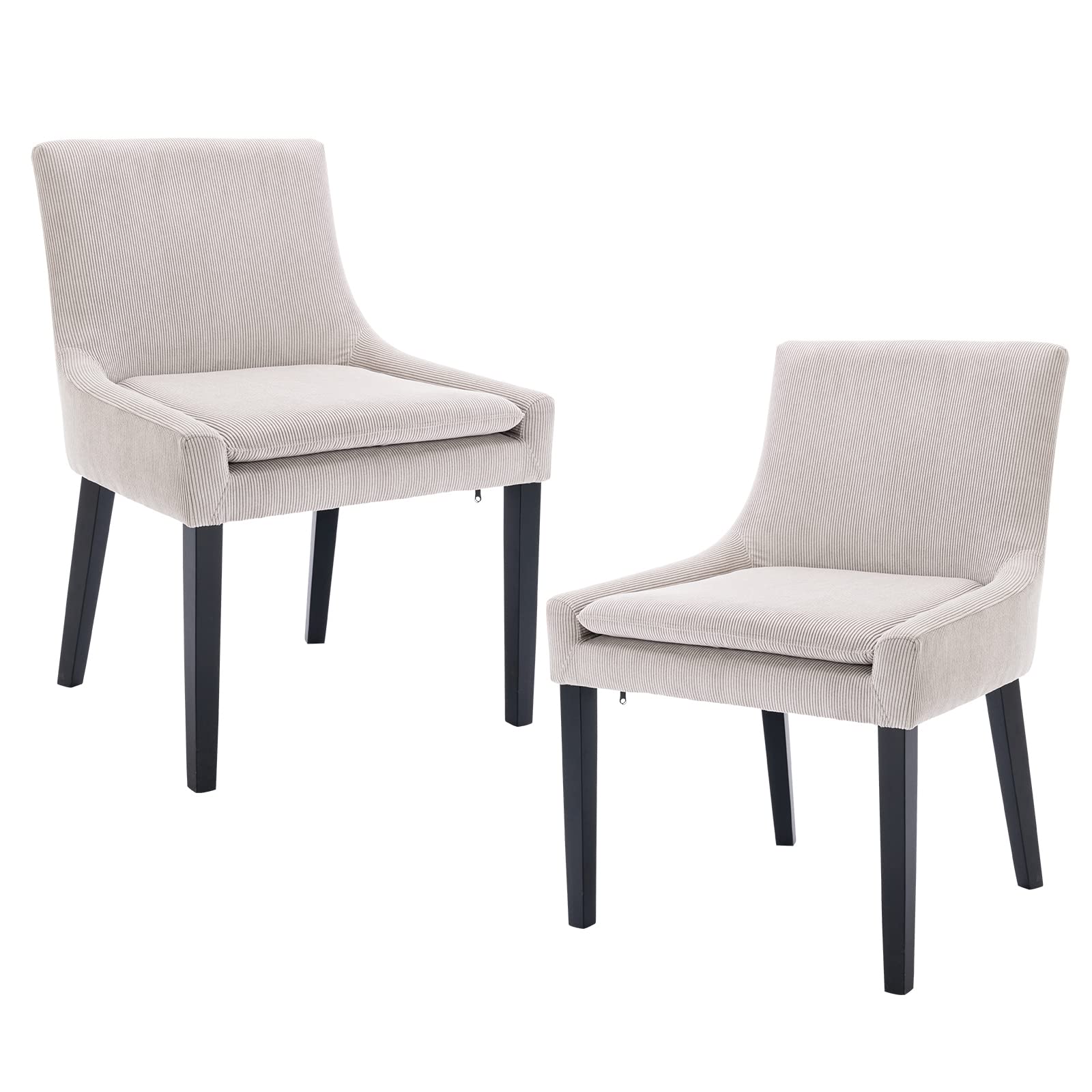 COLAMY Modern Dining Chairs Set of 2 - Upholstered Corduroy Accent Chairs with Mid Back & Wooden Legs for Living Room, Dining Room - Beige | Comfortable Seating for Home, Office & Restaurant