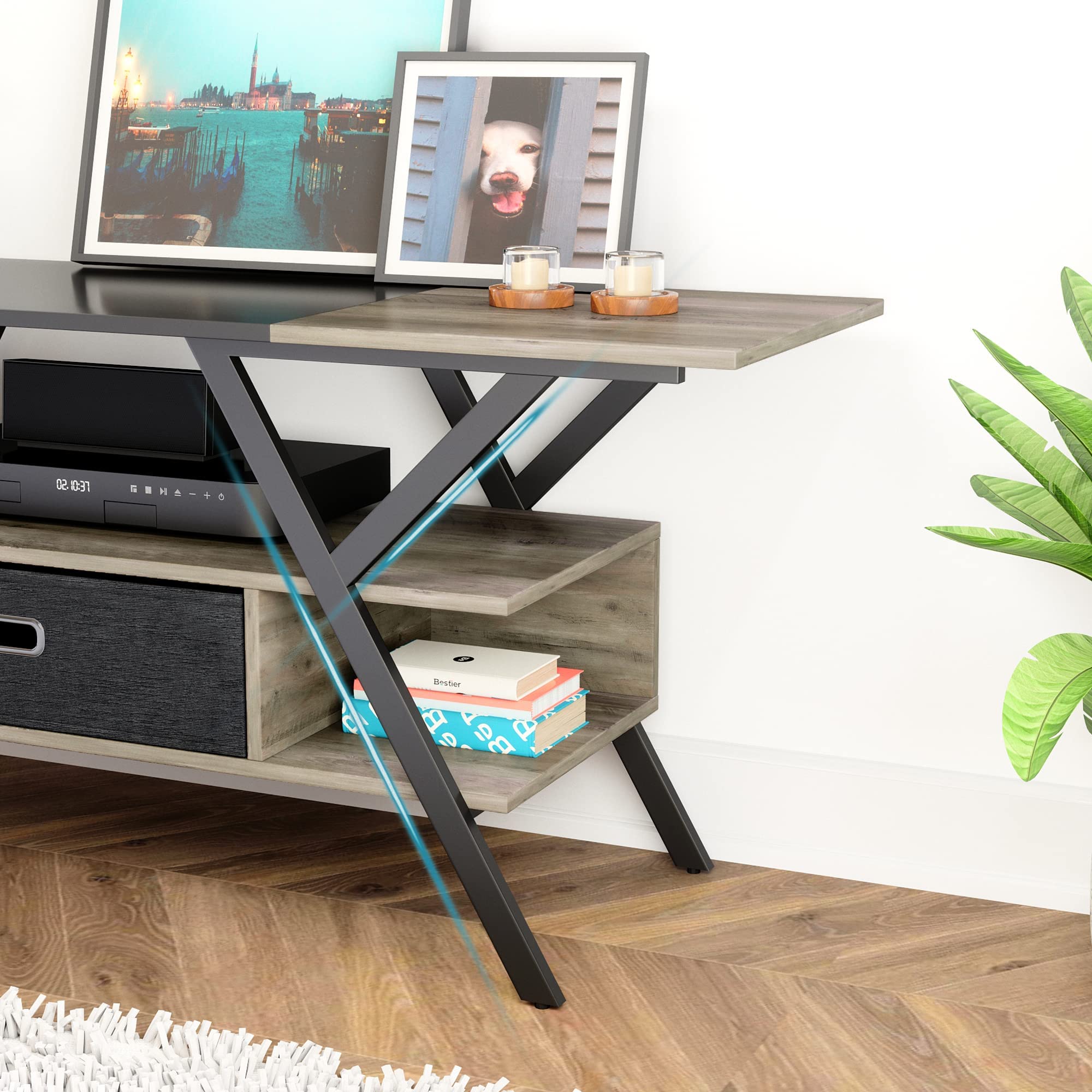 Bestier 55/60/65 Inch LED TV Stand with Storage Drawers - Modern Entertainment Center for Gaming Consoles (PS5/Xbox) - Wash Gray TV Cabinet for Living Room & Bedroom - Perfect for Movie Nights & Gaming Sessions