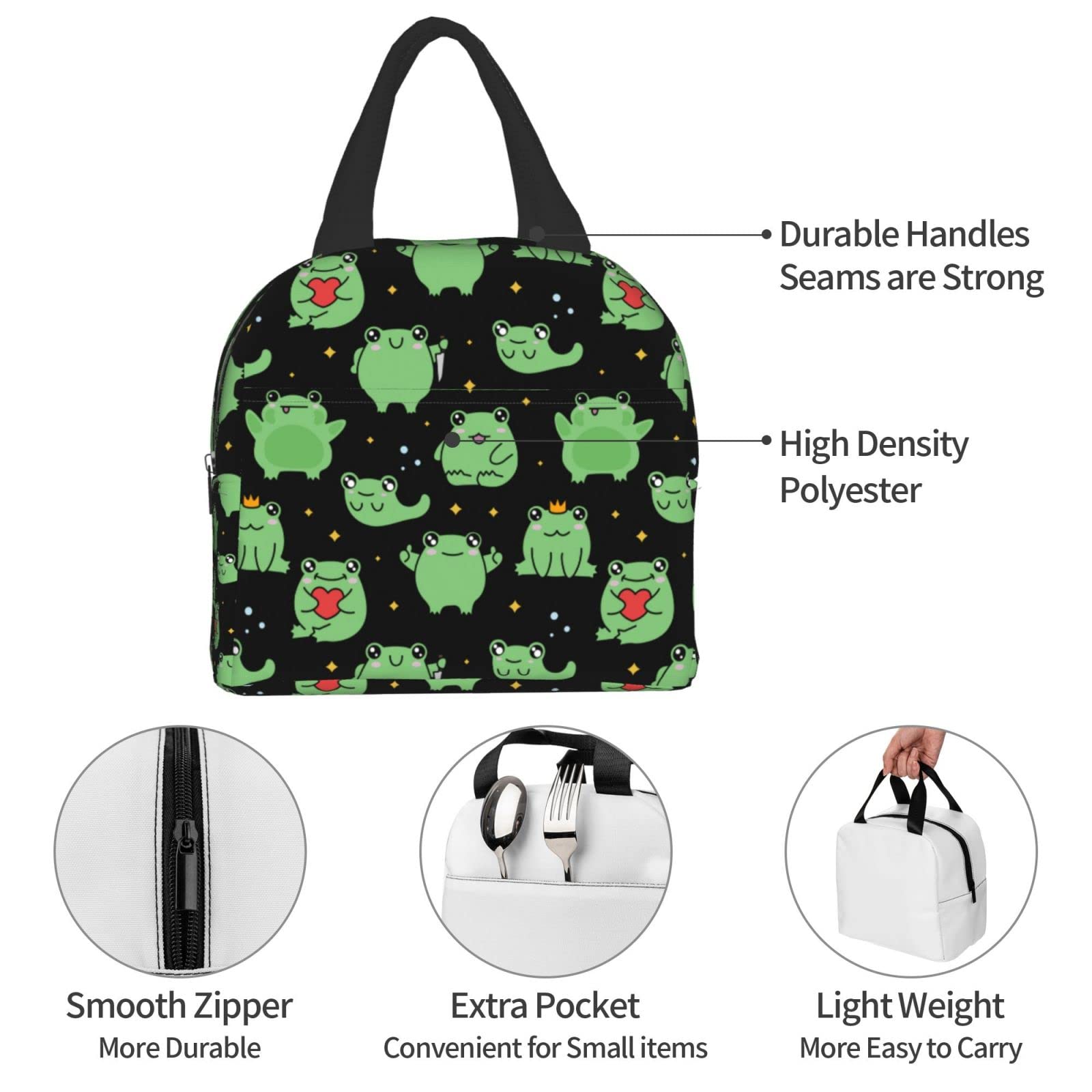 Insulated Lunch Box with Frog, Heart & Stars Design - Reusable & Portable Meal Container for Men & Women - Perfect for Work, Travel, Picnic & School Lunch