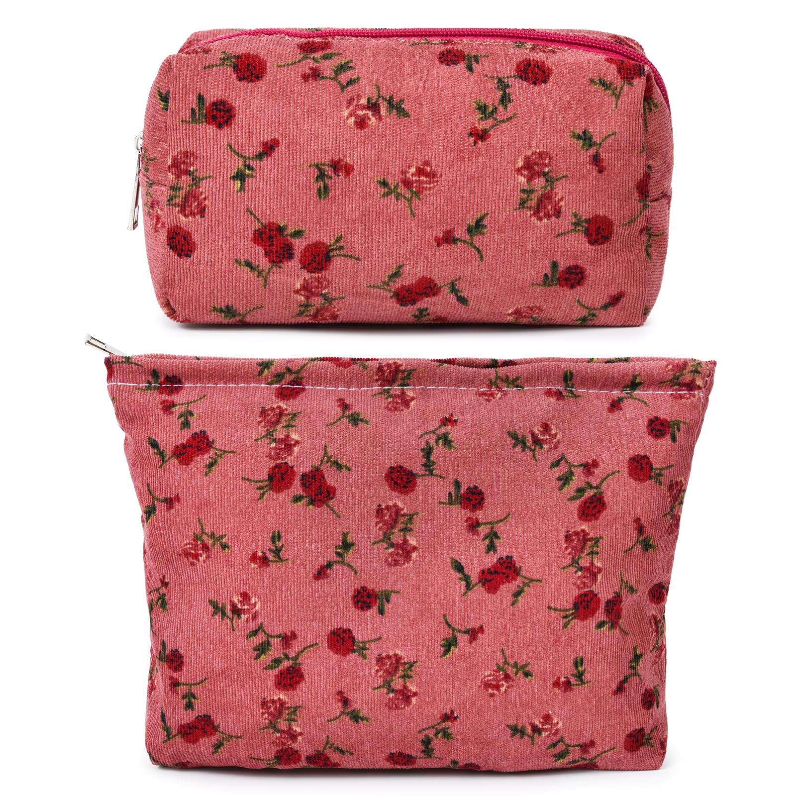 2 Pcs Rose Cosmetic Bag - Large Travel Toiletry Organizer for Women | Makeup Brushes Storage & Travel Essentials