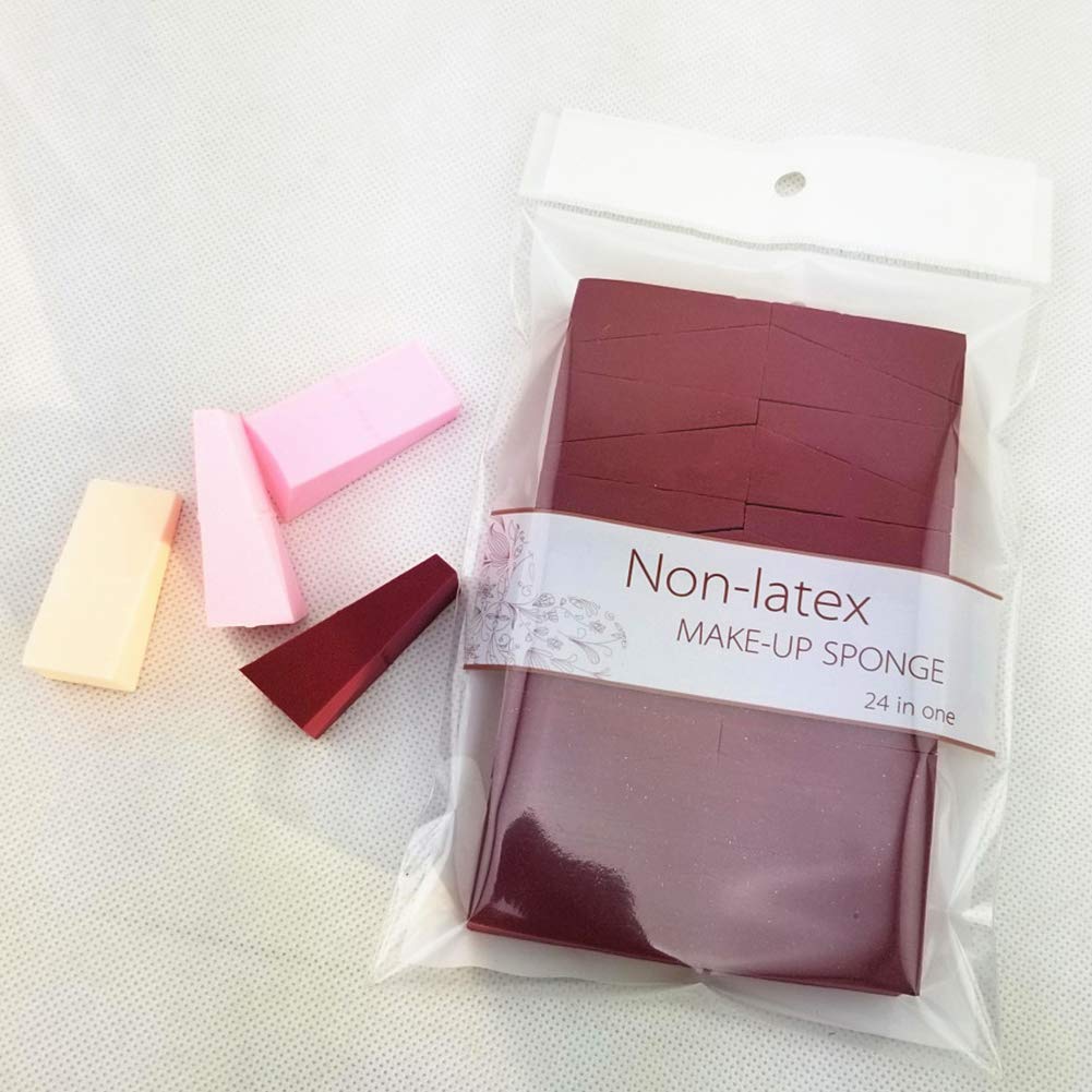 24-Piece Non-Latex Makeup Wedge Sponges - Soft Triangle Cosmetic Puffs for Cleansing, Foundation & Skincare - Professional Esthetician Tools (Red/Purple) - Perfect for Daily Makeup Application & Facial Treatments