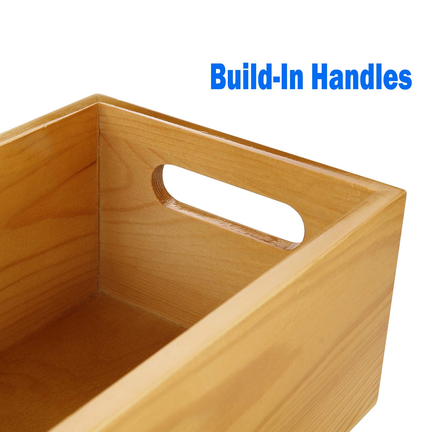 Premium Pine Wood Organizer Set - 4 Pack 6x10 Inch Wooden Storage Boxes with Handles for Bathroom, Kitchen, Office & Home Organization - Perfect for Storing Toiletries, Spices, Makeup & Small Essentials