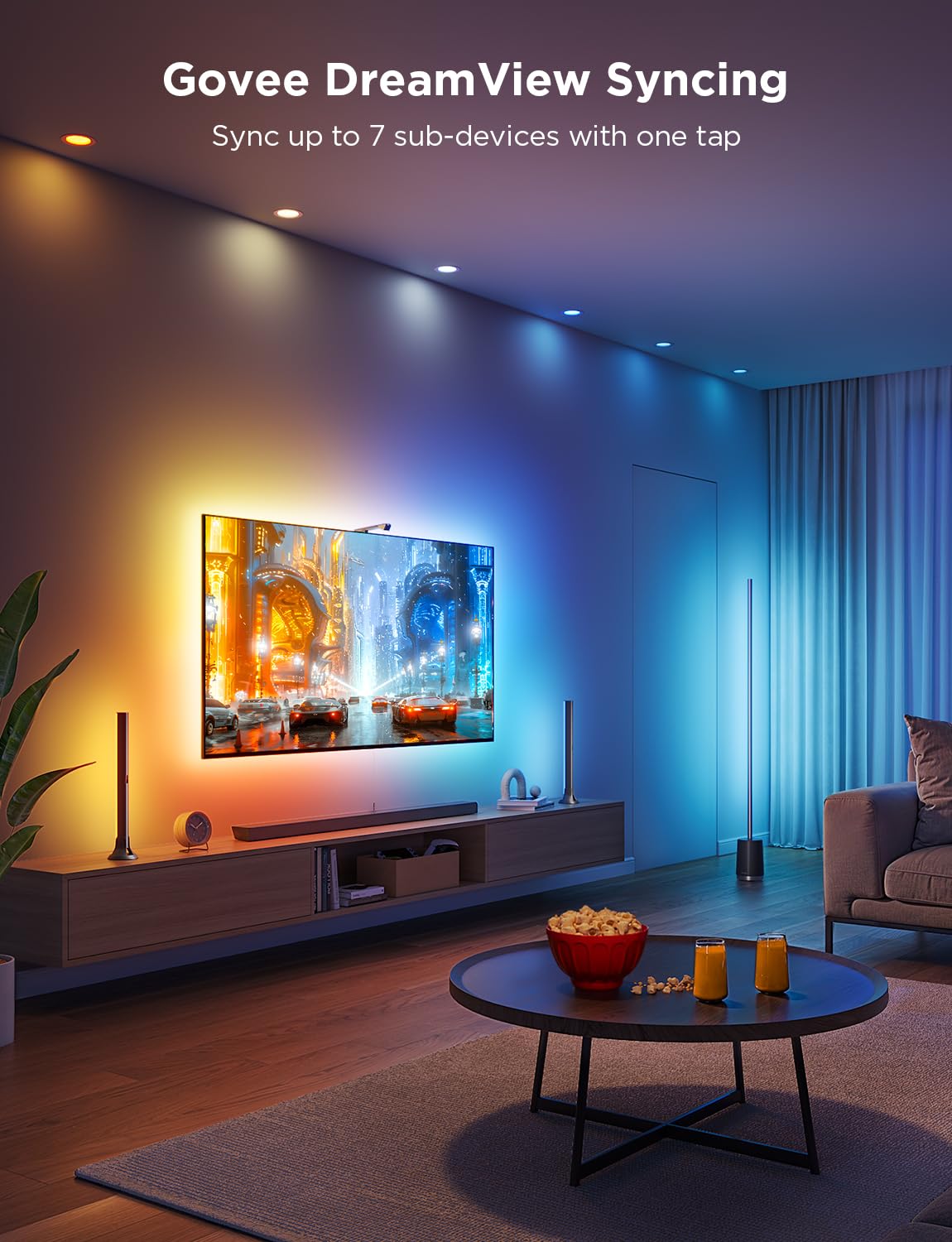 Govee TV Backlight 3 Lite Kit - 11.8ft RGBICW Wi-Fi LED Strip Lights for 55-65 Inch TVs with Camera & 15